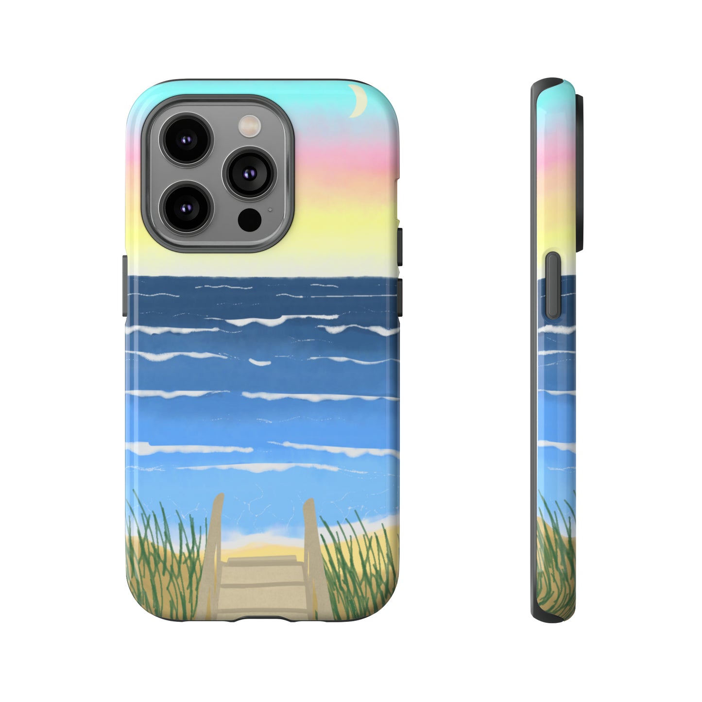 Sunset Beach Boardwalk Watercolor Tough Phone Case, Beachy Smartphone Cover