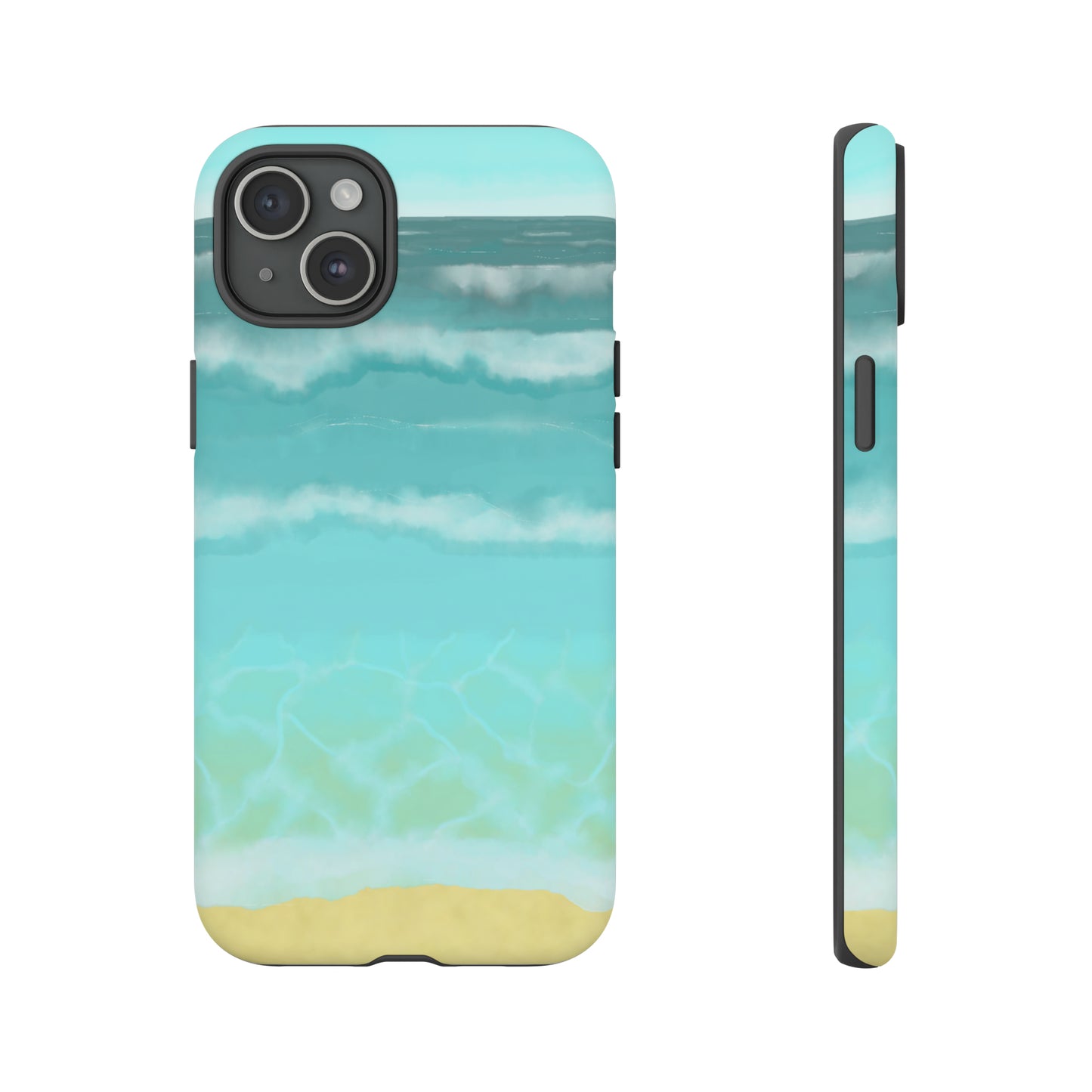 Shoreline Watercolor Ocean Beach Tough Phone Case, Summer Smartphone Cover