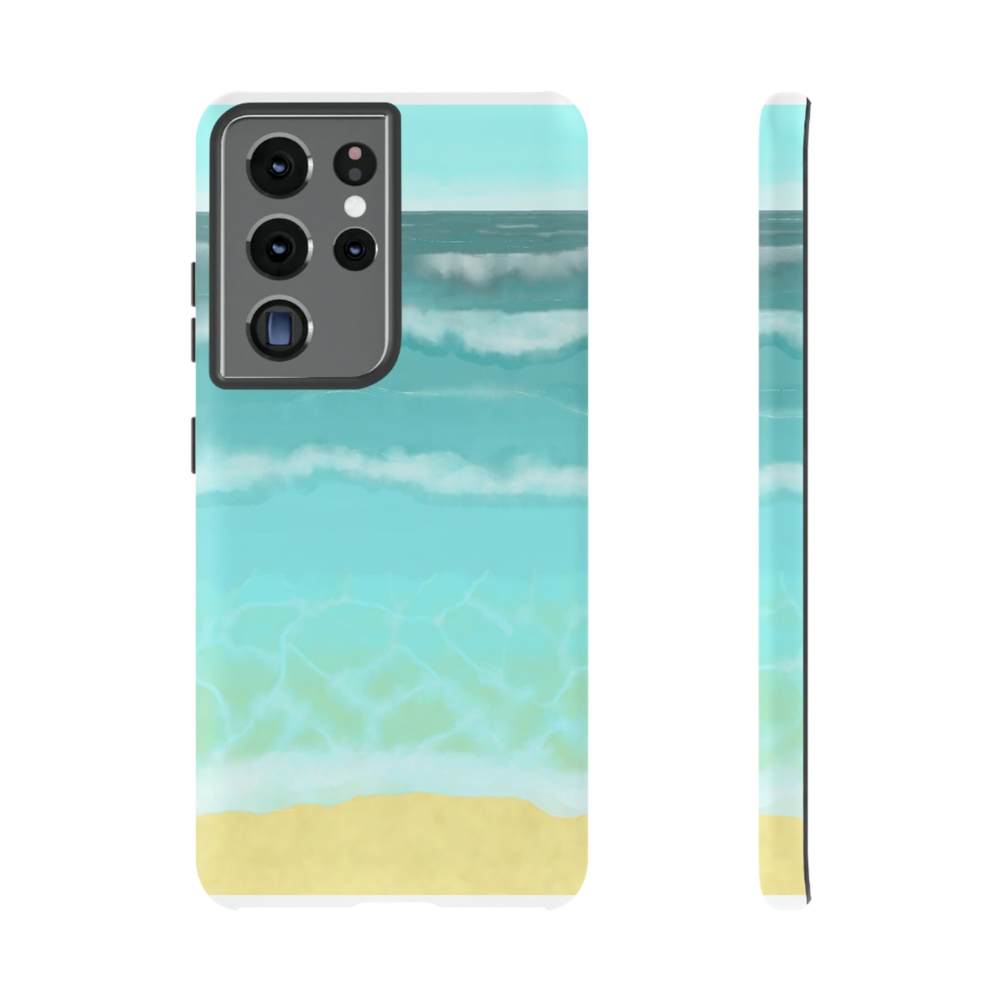 Shoreline Watercolor Ocean Beach Tough Phone Case, Summer Smartphone Cover