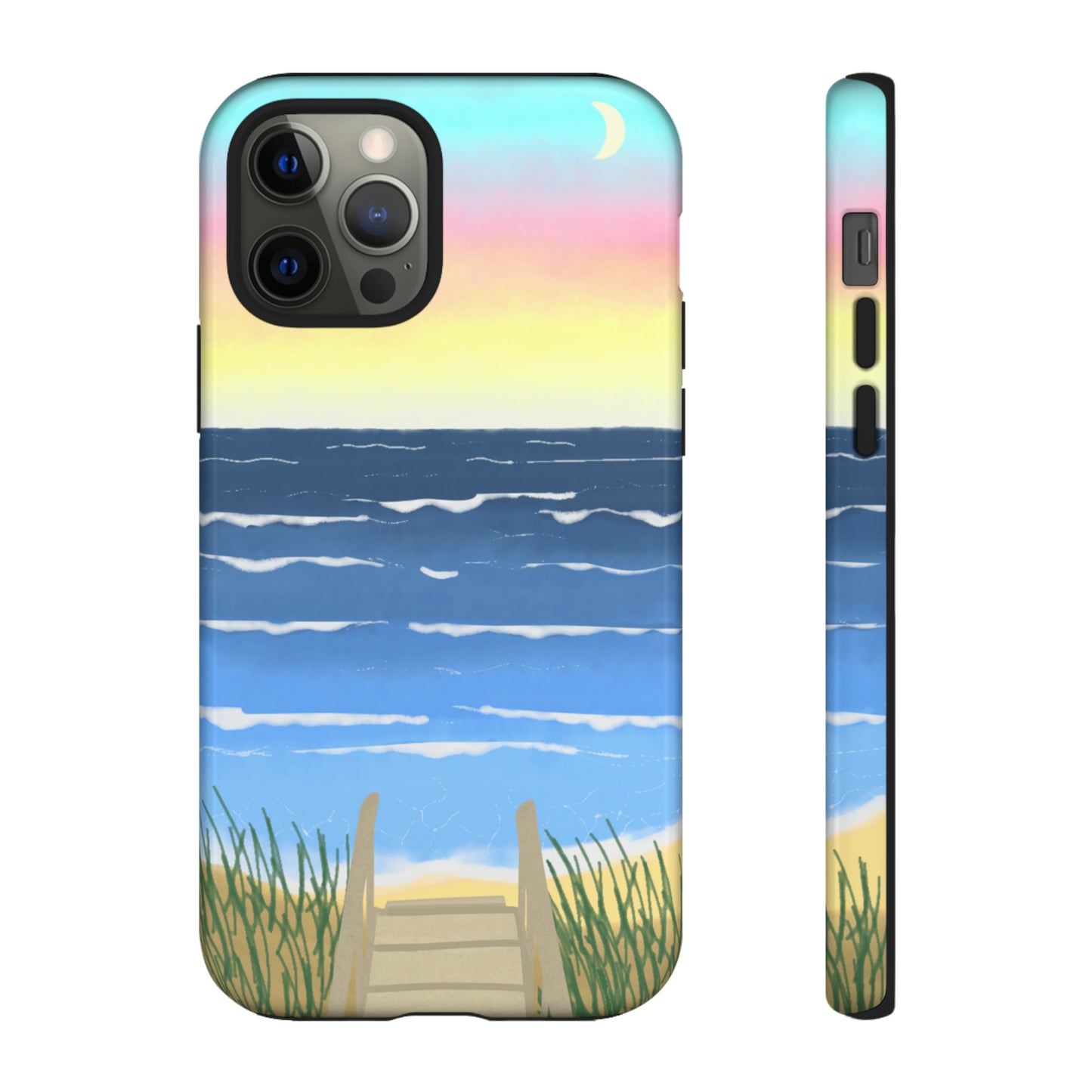 Sunset Beach Boardwalk Watercolor Tough Phone Case, Beachy Smartphone Cover