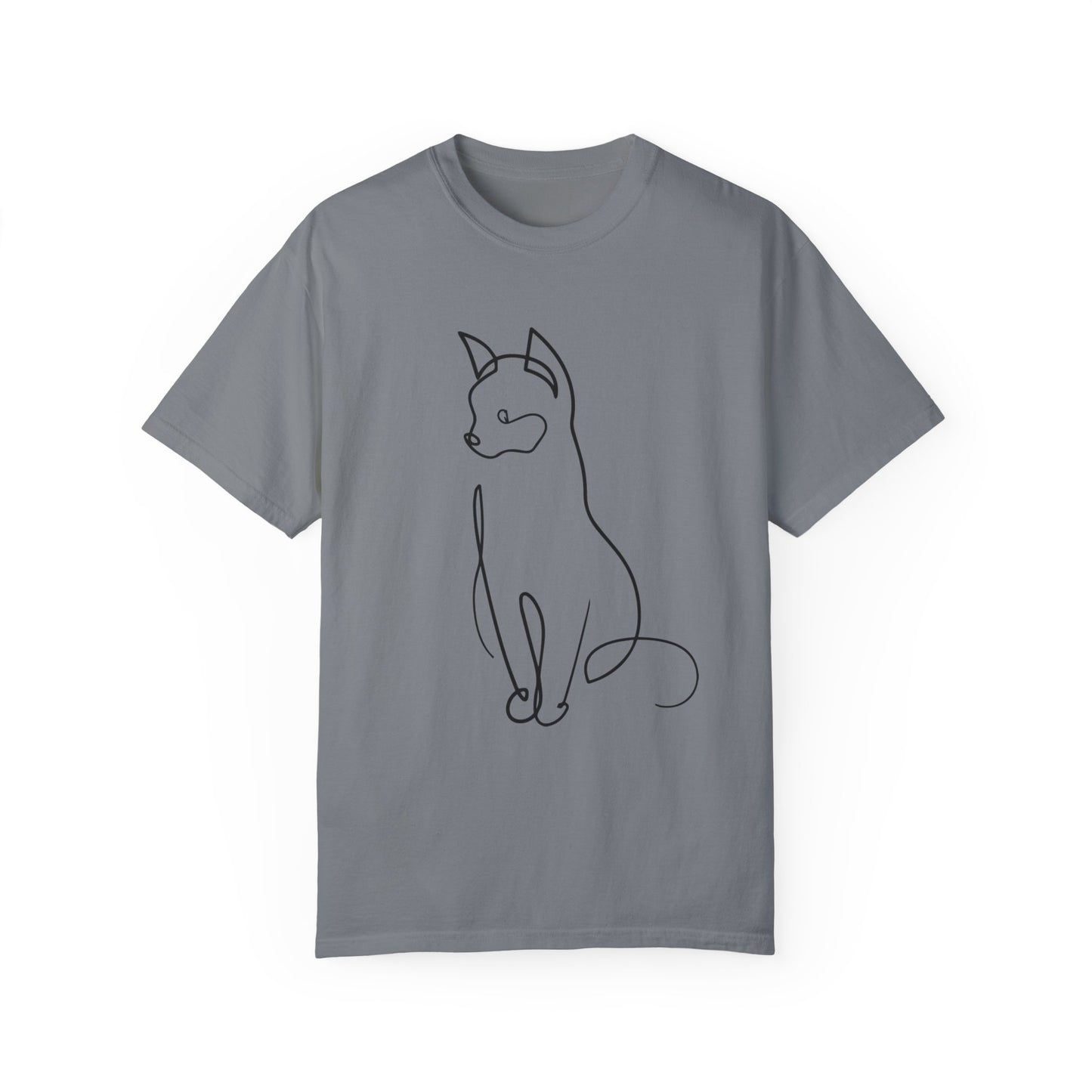 Line Art Cat Printed Unisex Garment-Dyed T-shirt