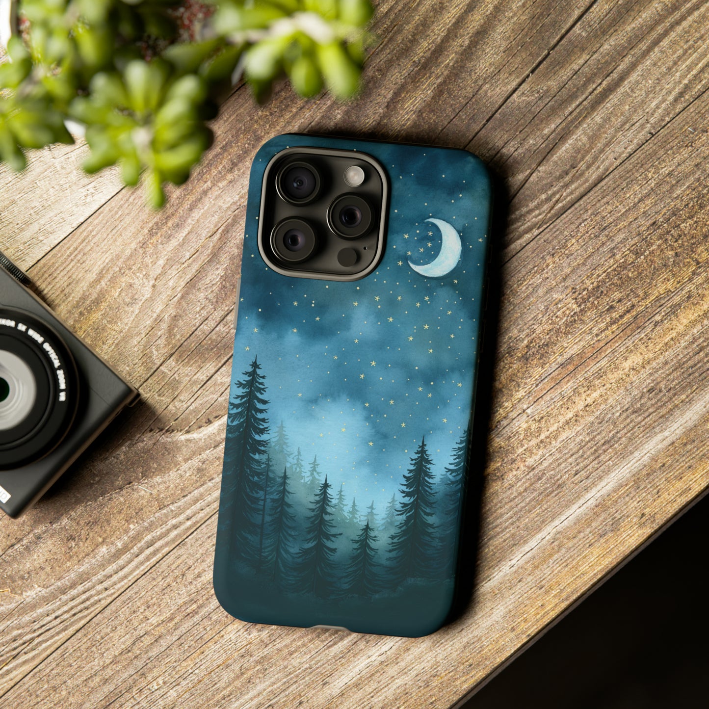 Forest Night Watercolor Tough Phone Case, Outdoors Smartphone Cover