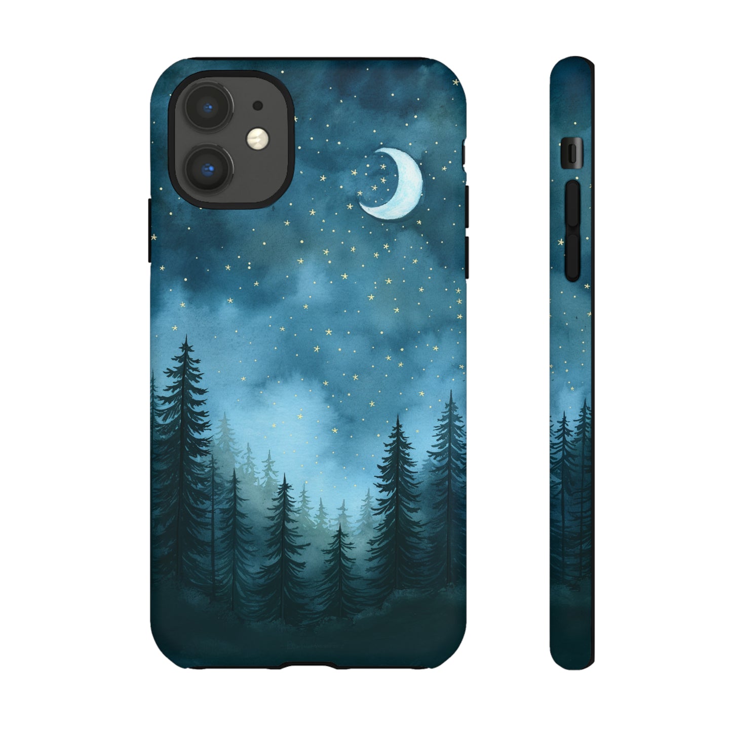 Forest Night Watercolor Tough Phone Case, Outdoors Smartphone Cover