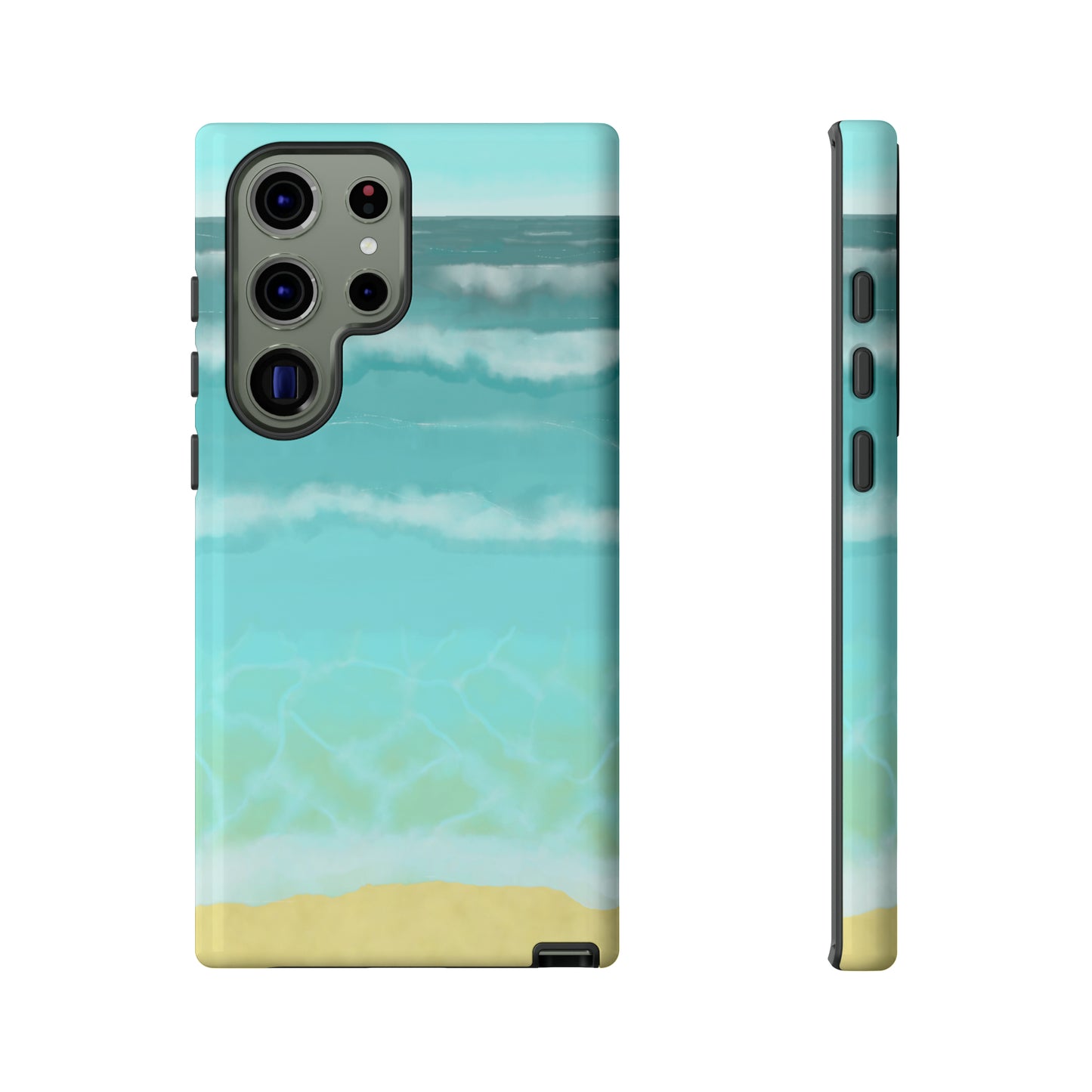 Shoreline Watercolor Ocean Beach Tough Phone Case, Summer Smartphone Cover