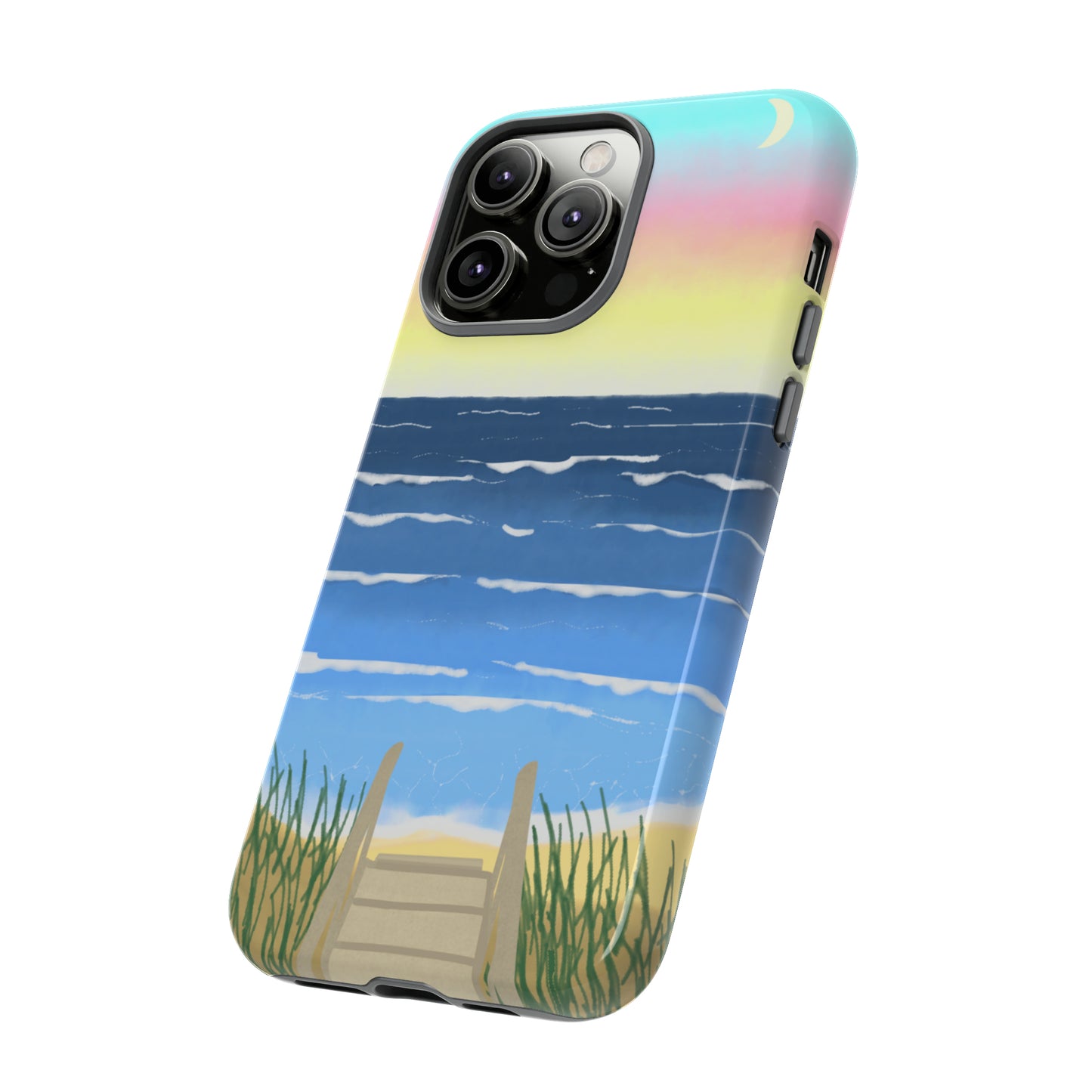 Sunset Beach Boardwalk Watercolor Tough Phone Case, Beachy Smartphone Cover