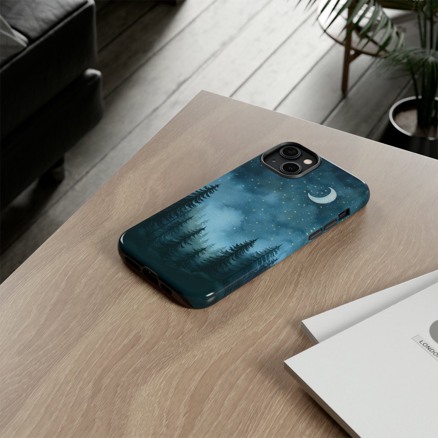 Forest Night Watercolor Tough Phone Case, Outdoors Smartphone Cover