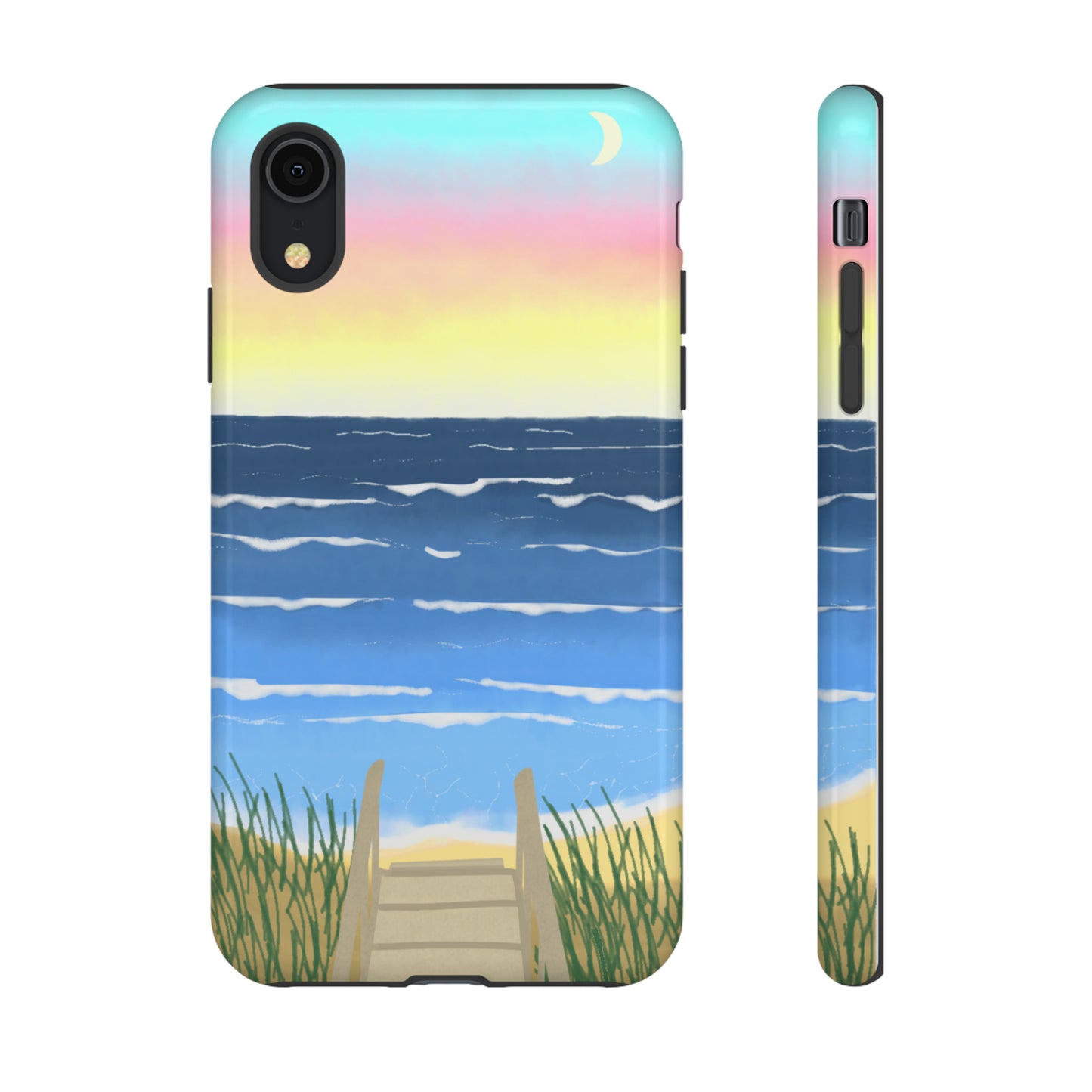 Sunset Beach Boardwalk Watercolor Tough Phone Case, Beachy Smartphone Cover