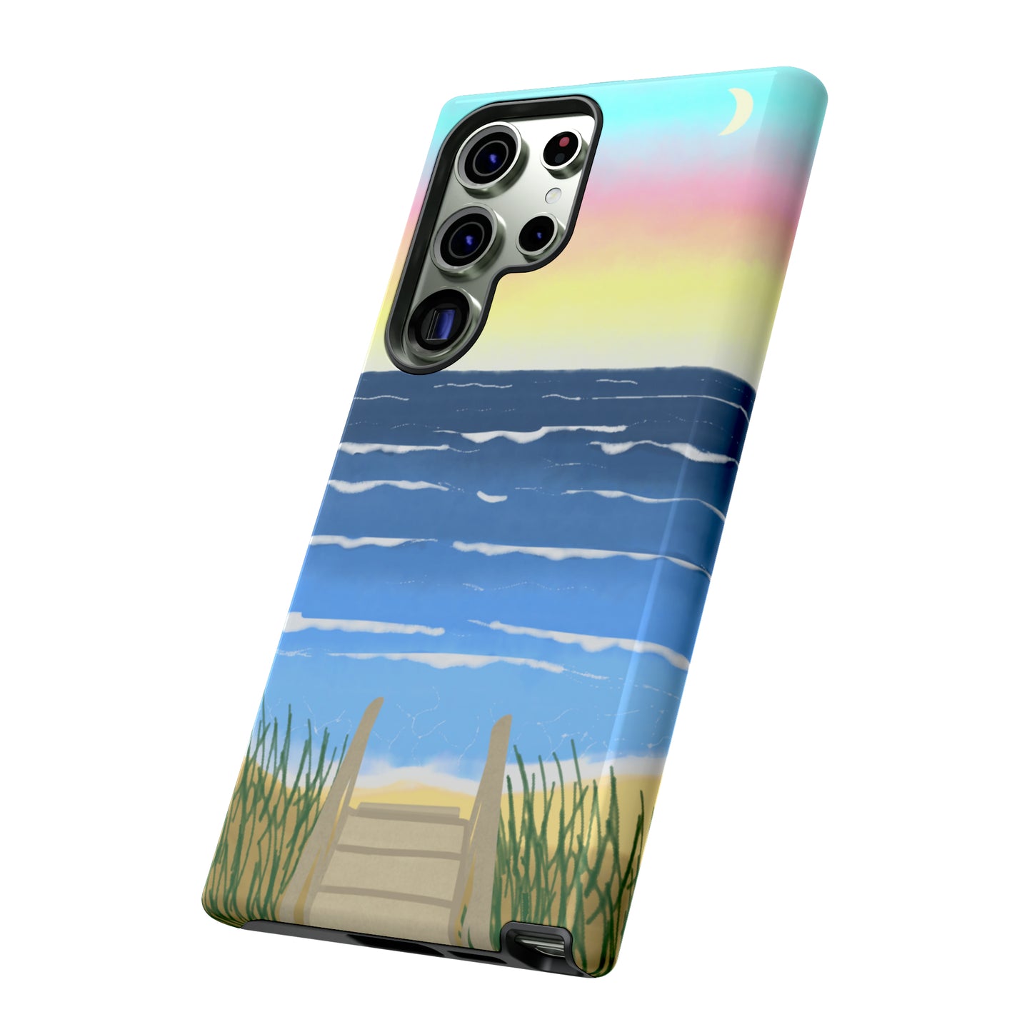 Sunset Beach Boardwalk Watercolor Tough Phone Case, Beachy Smartphone Cover