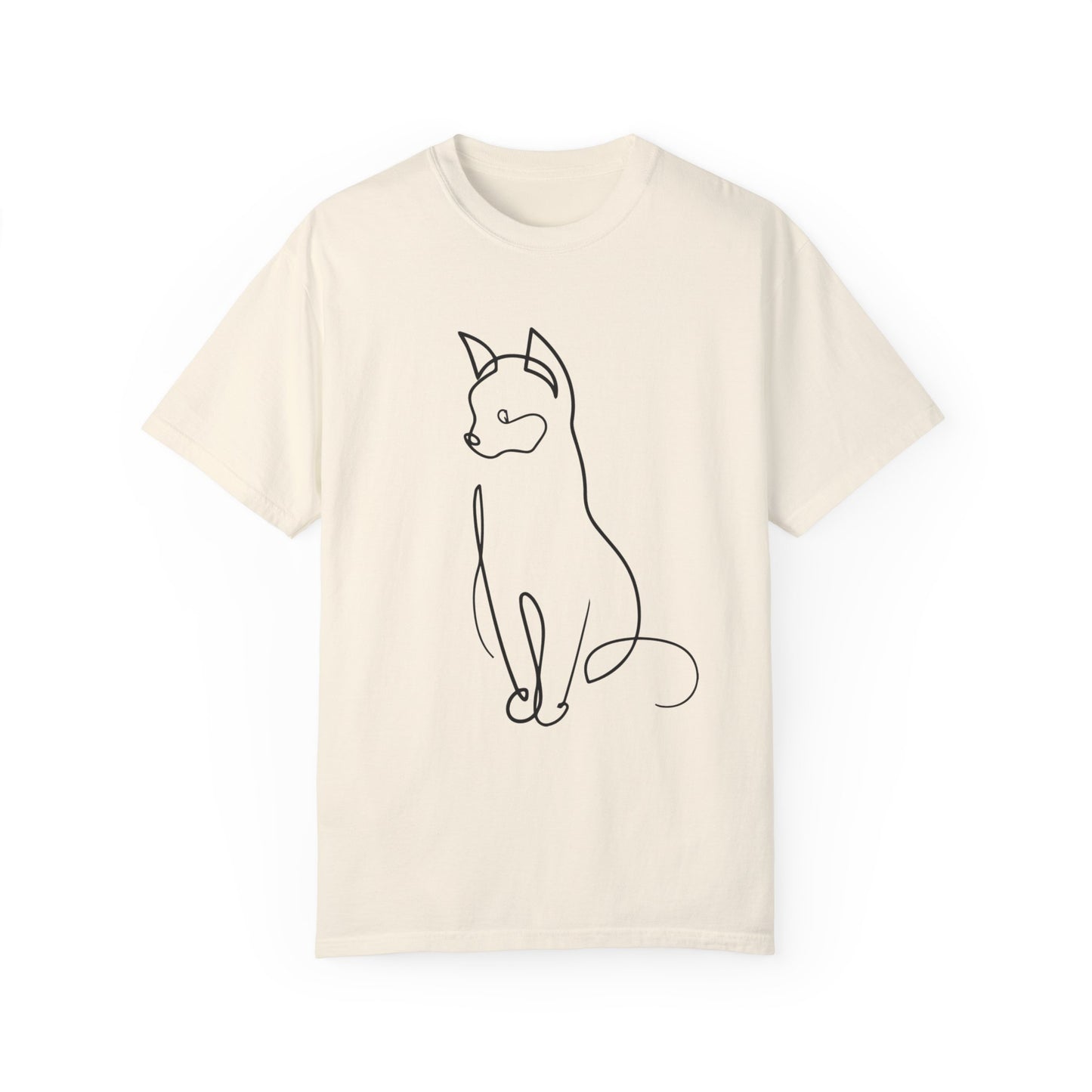 Line Art Cat Printed Unisex Garment-Dyed T-shirt