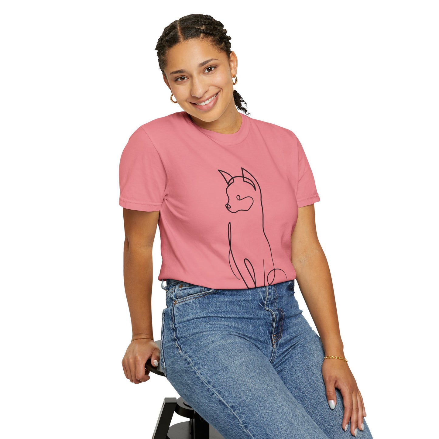 Line Art Cat Printed Unisex Garment-Dyed T-shirt