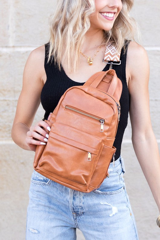 Convertible Backpack or Crossbody Sling with Woven Straps