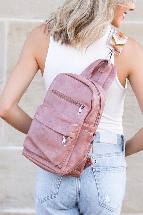 Convertible Backpack or Crossbody Sling with Woven Straps