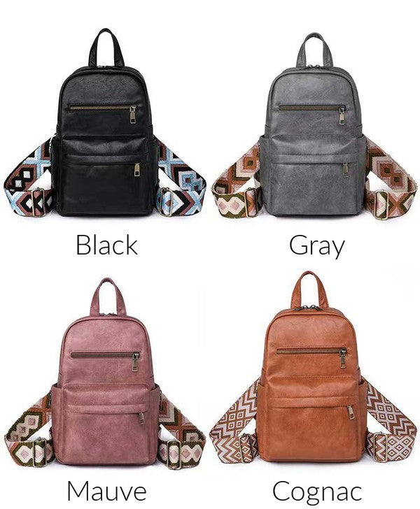 Convertible Backpack or Crossbody Sling with Woven Straps