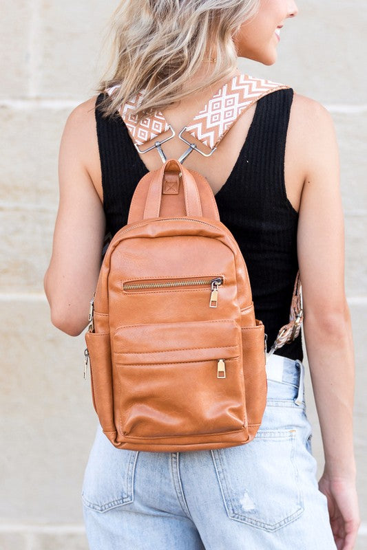 Convertible Backpack or Crossbody Sling with Woven Straps