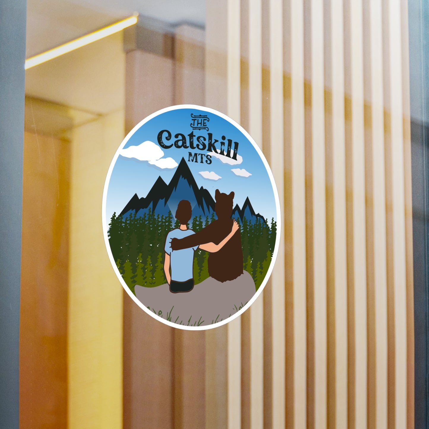 The Catskill Mountains Boy and Bear Circular Vinyl Decal