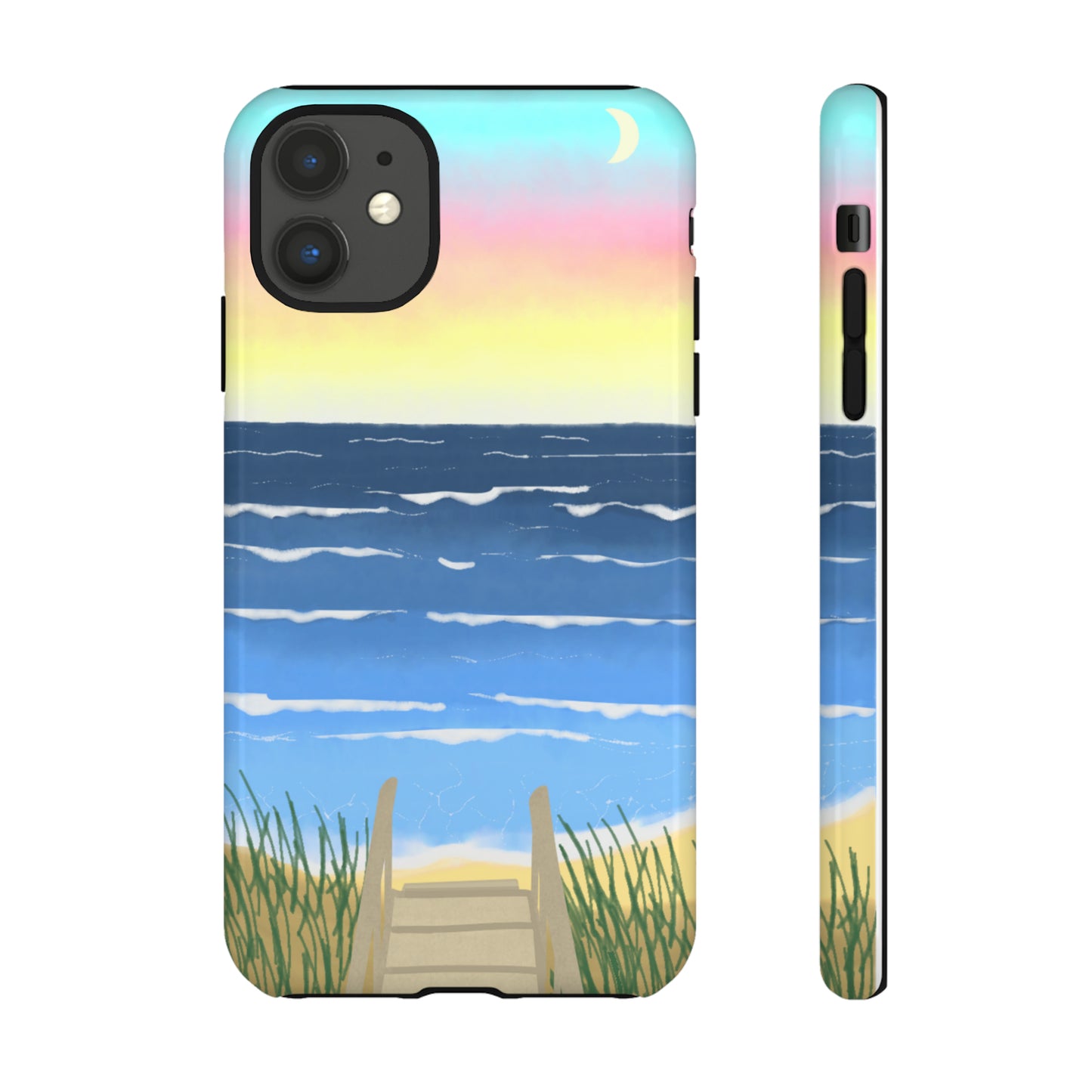 Sunset Beach Boardwalk Watercolor Tough Phone Case, Beachy Smartphone Cover