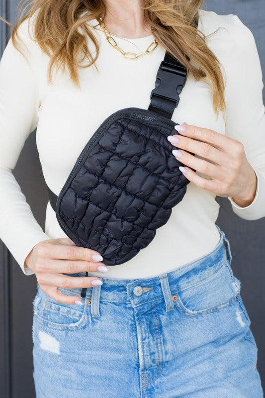 Quilted Preppy Puffer Sling Crossbody Bag