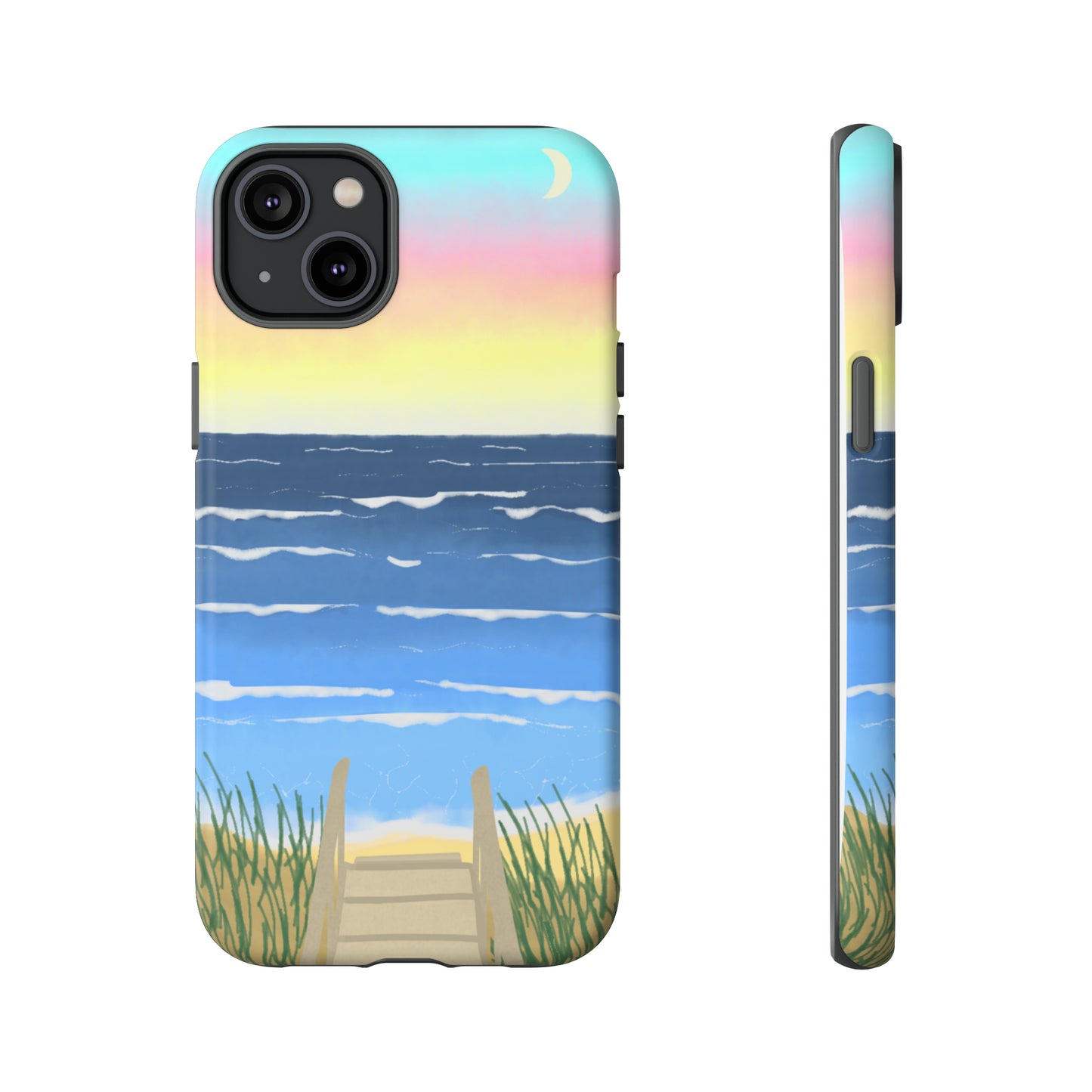 Sunset Beach Boardwalk Watercolor Tough Phone Case, Beachy Smartphone Cover