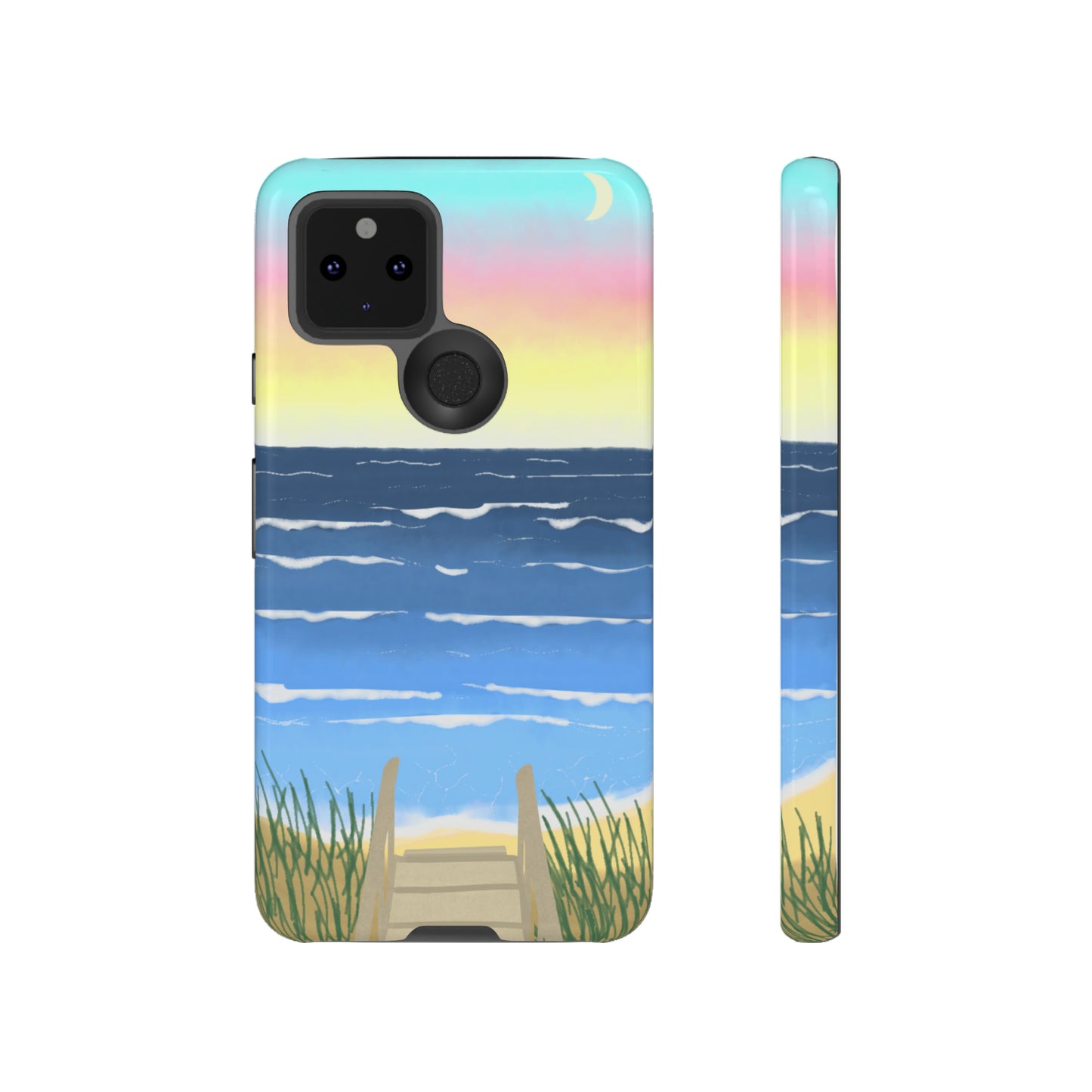 Sunset Beach Boardwalk Watercolor Tough Phone Case, Beachy Smartphone Cover