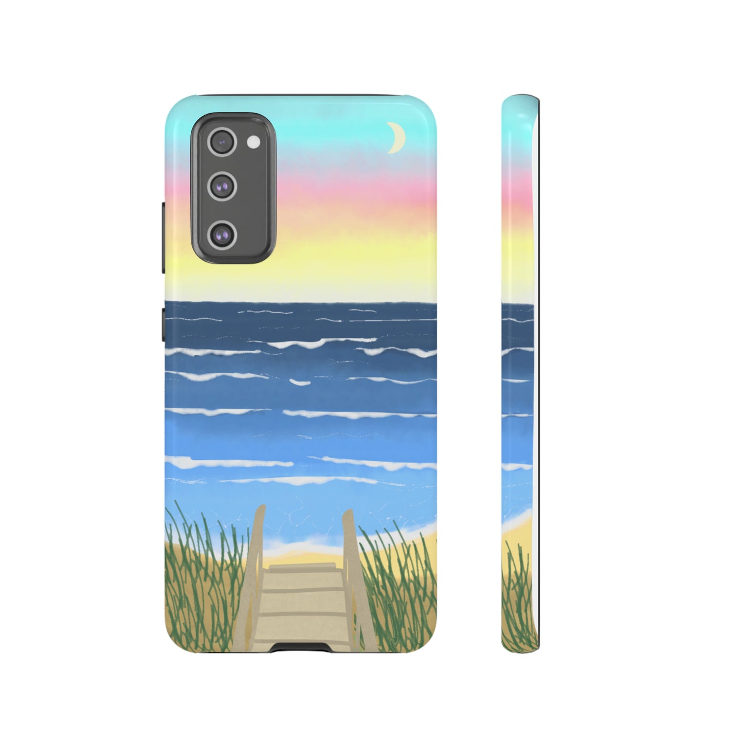 Sunset Beach Boardwalk Watercolor Tough Phone Case, Beachy Smartphone Cover