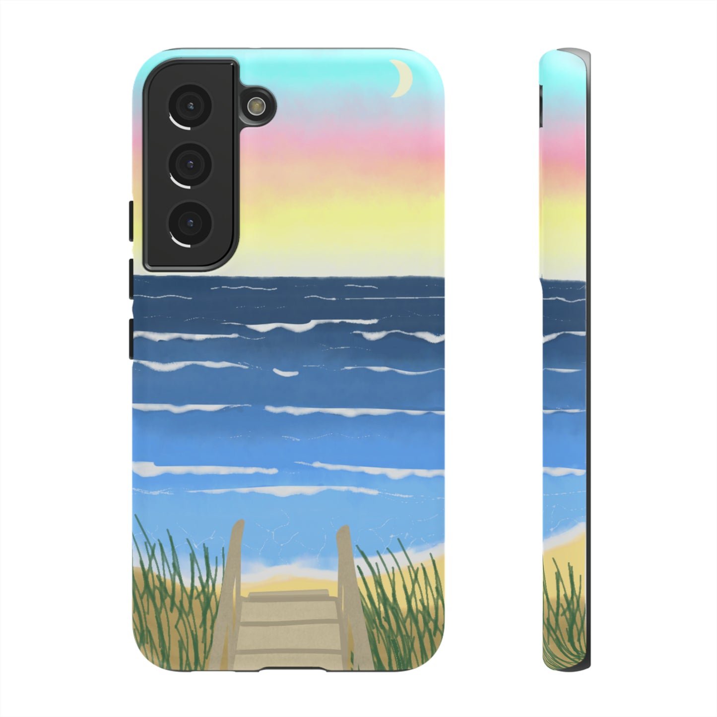 Sunset Beach Boardwalk Watercolor Tough Phone Case, Beachy Smartphone Cover