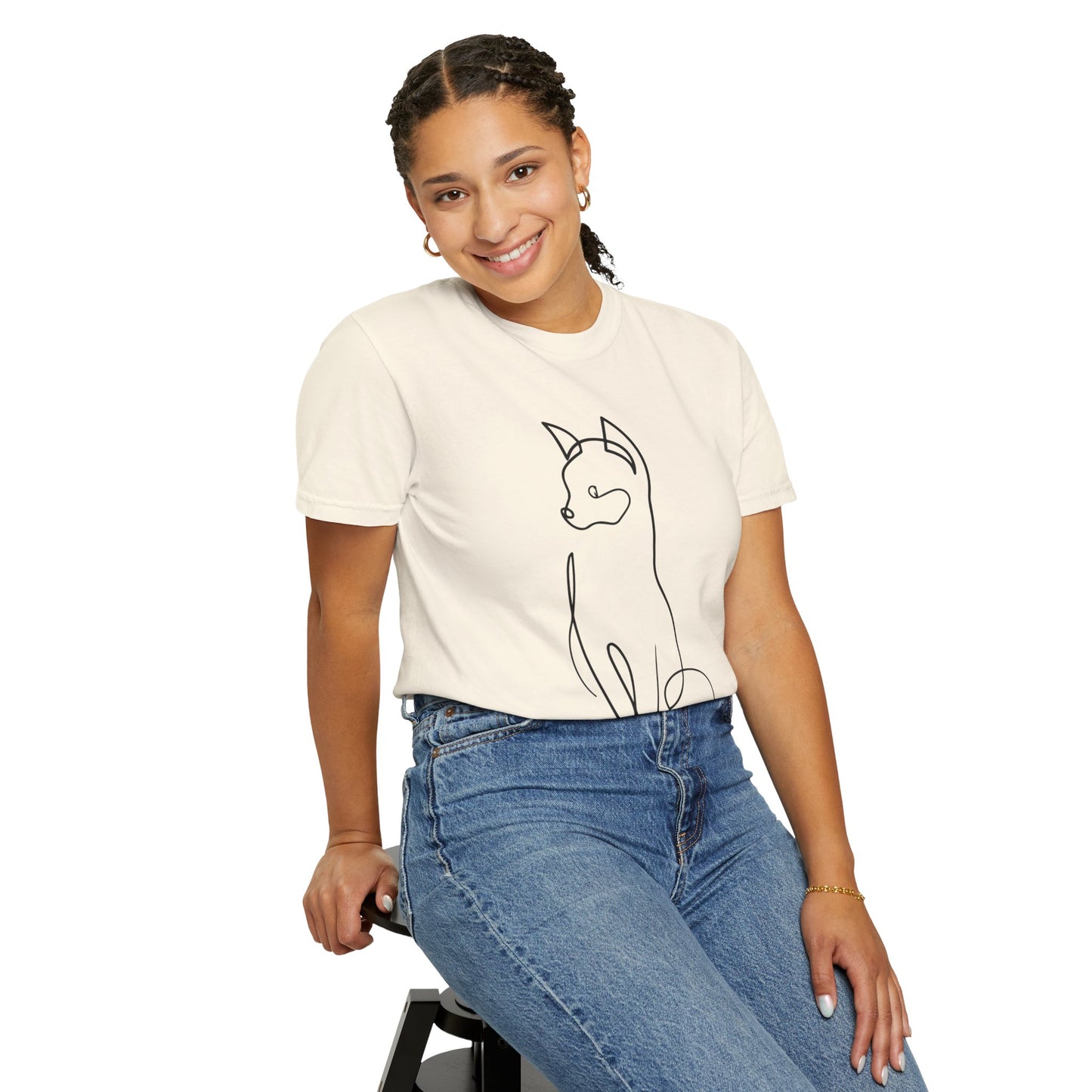 Line Art Cat Printed Unisex Garment-Dyed T-shirt