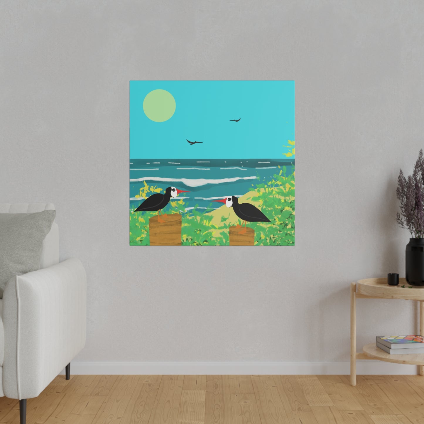 Oyster Catchers Beach Art Print on Matte Stretched Canvas 0.75"