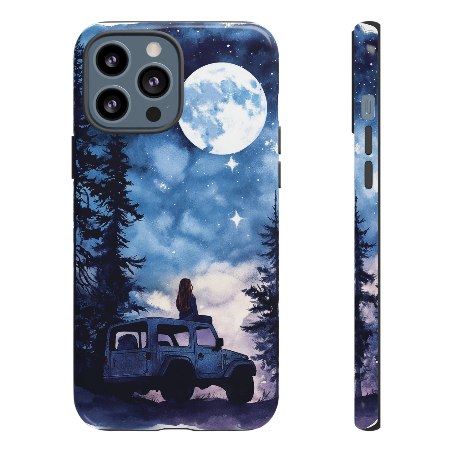 Forest Night Truck-Girl Traveler Watercolor Tough Phone Case