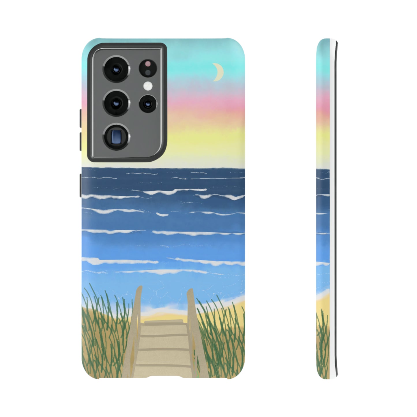 Sunset Beach Boardwalk Watercolor Tough Phone Case, Beachy Smartphone Cover