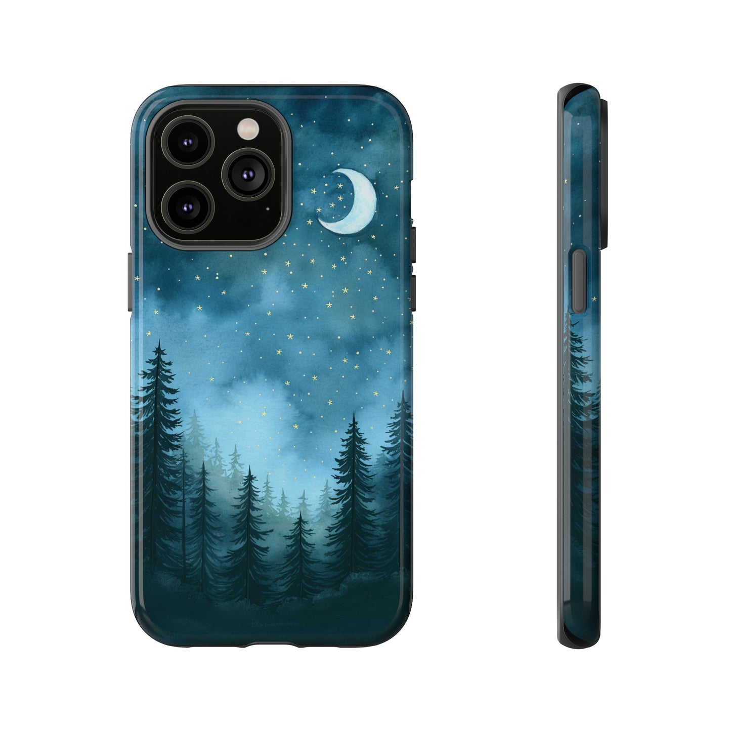 Forest Night Watercolor Tough Phone Case, Outdoors Smartphone Cover