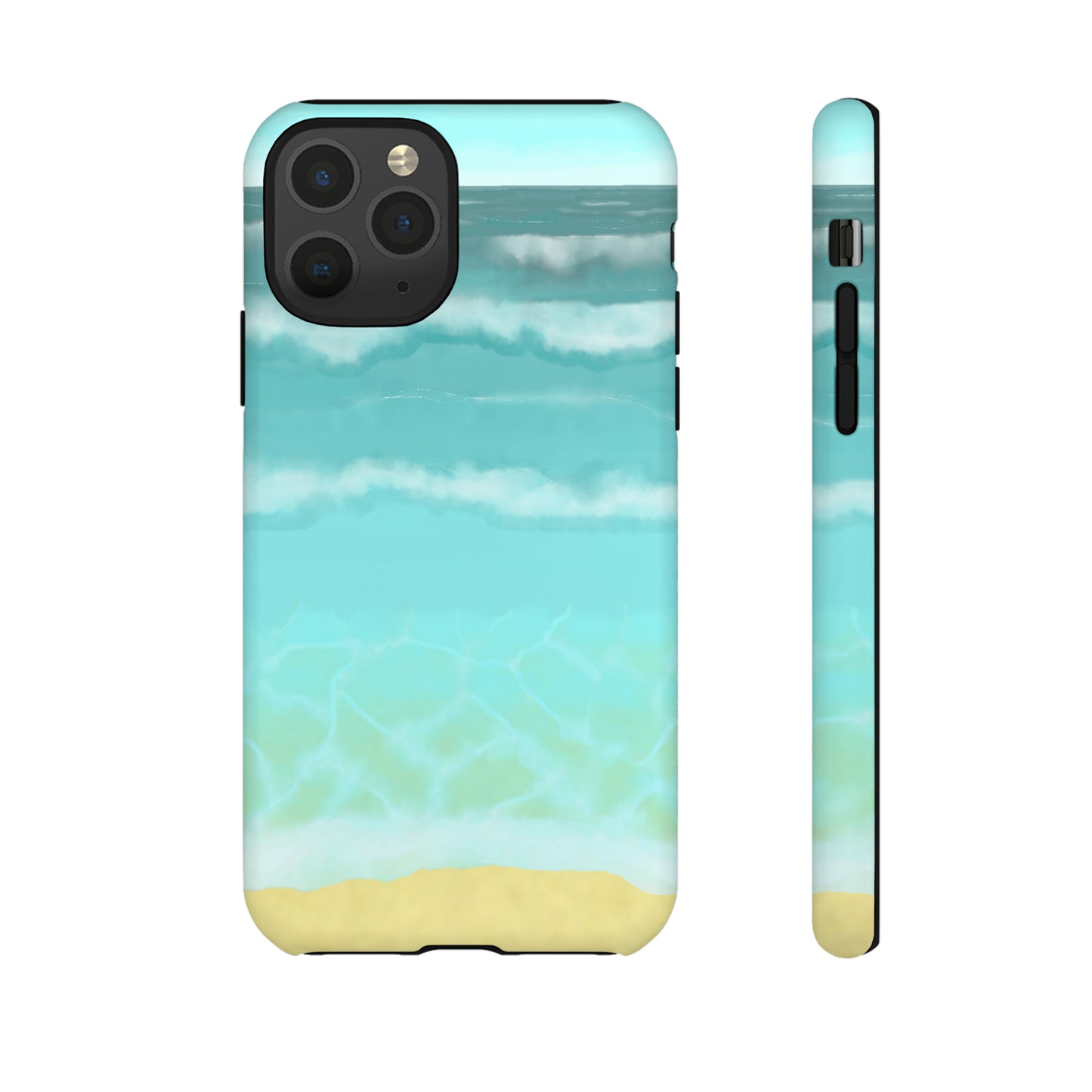 Shoreline Watercolor Ocean Beach Tough Phone Case, Summer Smartphone Cover