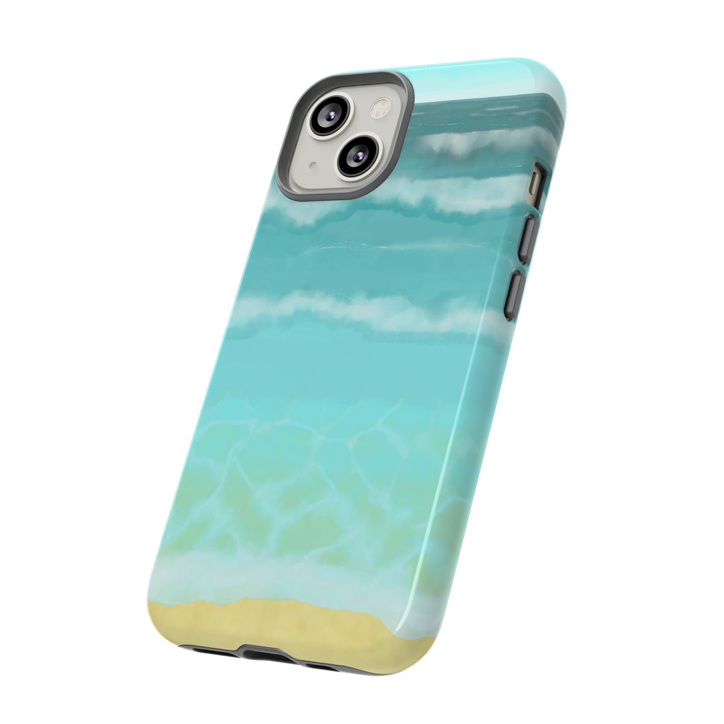 Shoreline Watercolor Ocean Beach Tough Phone Case, Summer Smartphone Cover