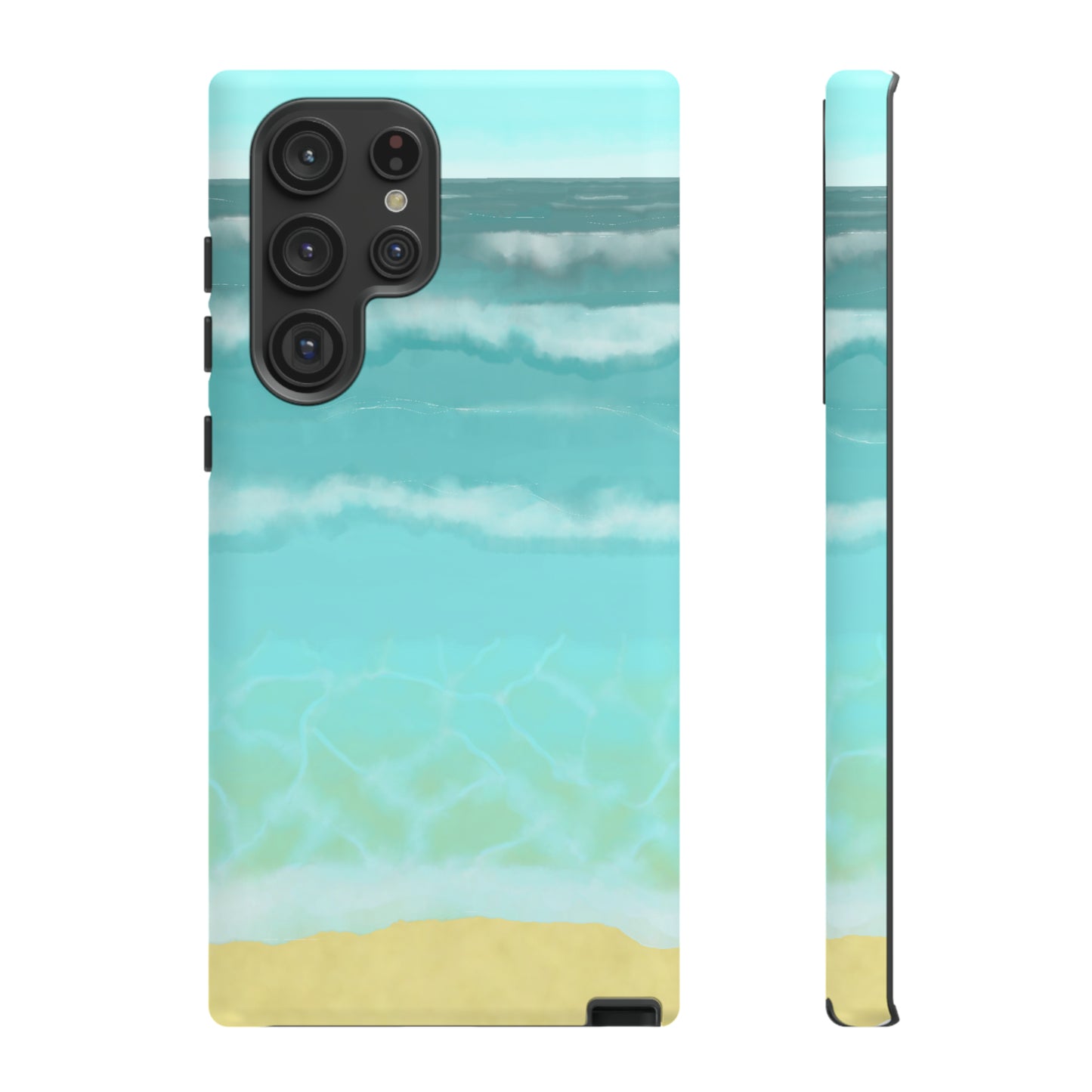 Shoreline Watercolor Ocean Beach Tough Phone Case, Summer Smartphone Cover