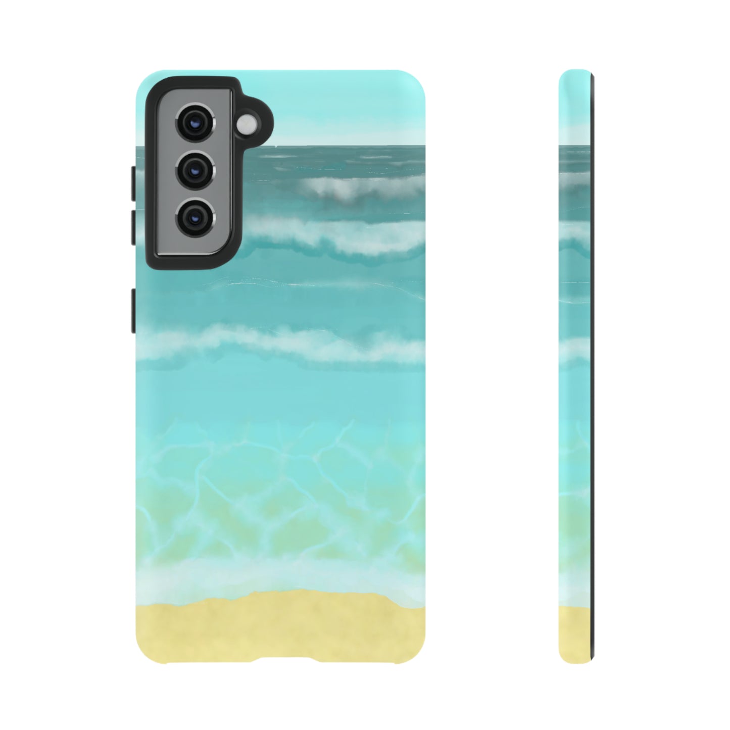 Shoreline Watercolor Ocean Beach Tough Phone Case, Summer Smartphone Cover