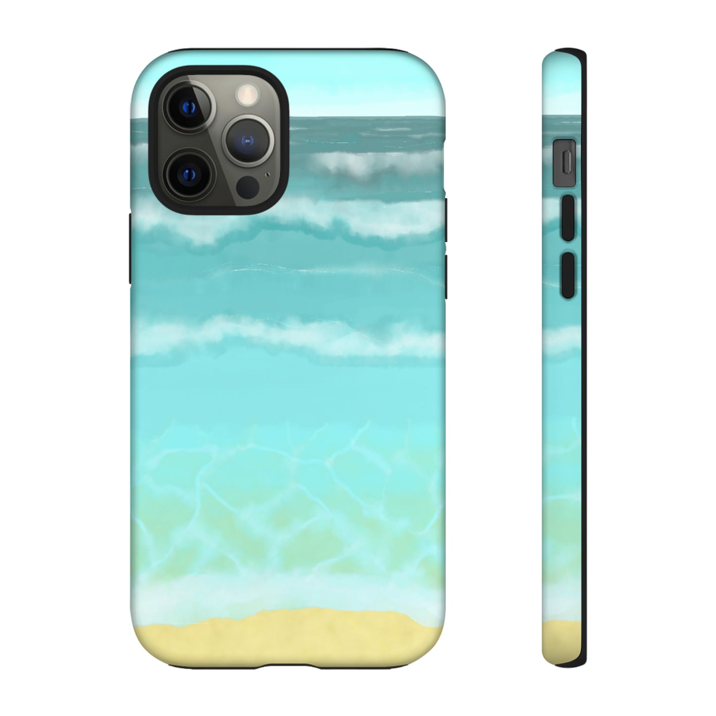 Shoreline Watercolor Ocean Beach Tough Phone Case, Summer Smartphone Cover