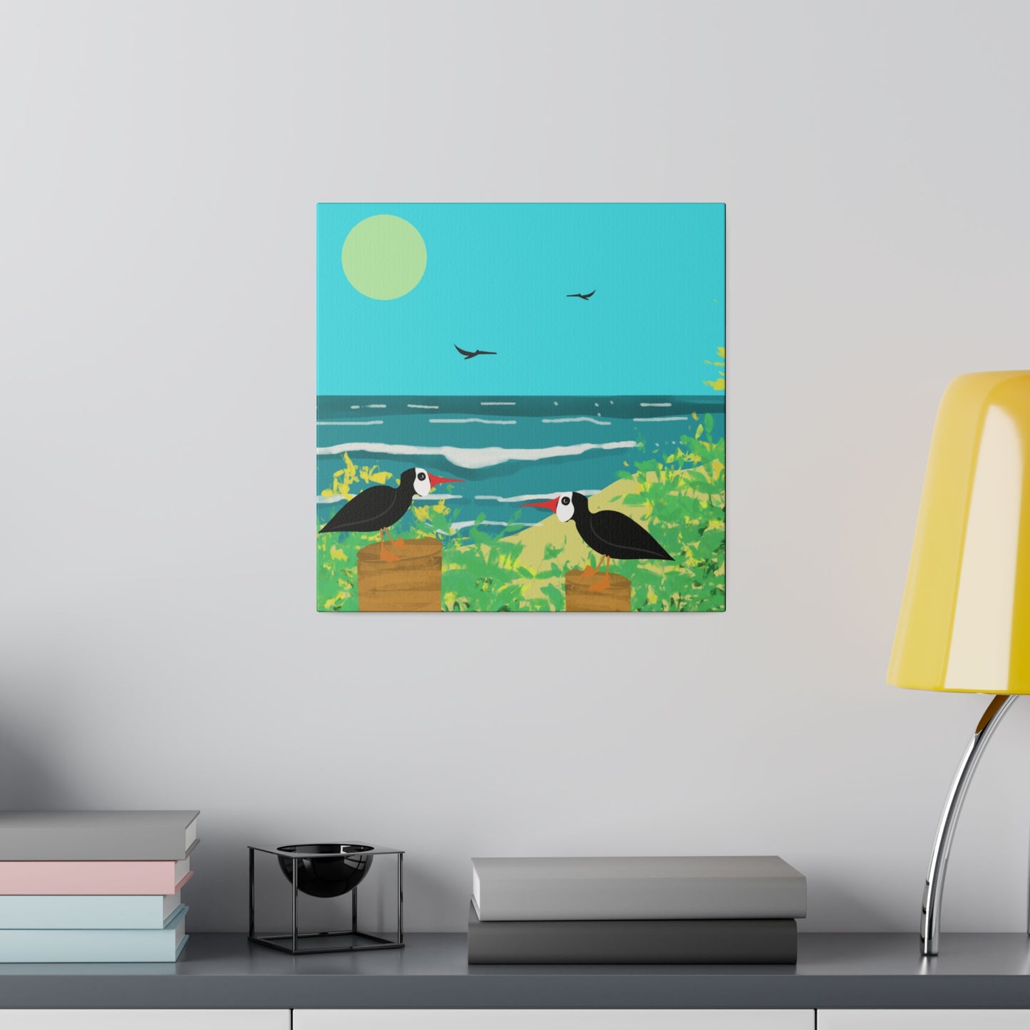 Oyster Catchers Beach Art Print on Matte Stretched Canvas 0.75"