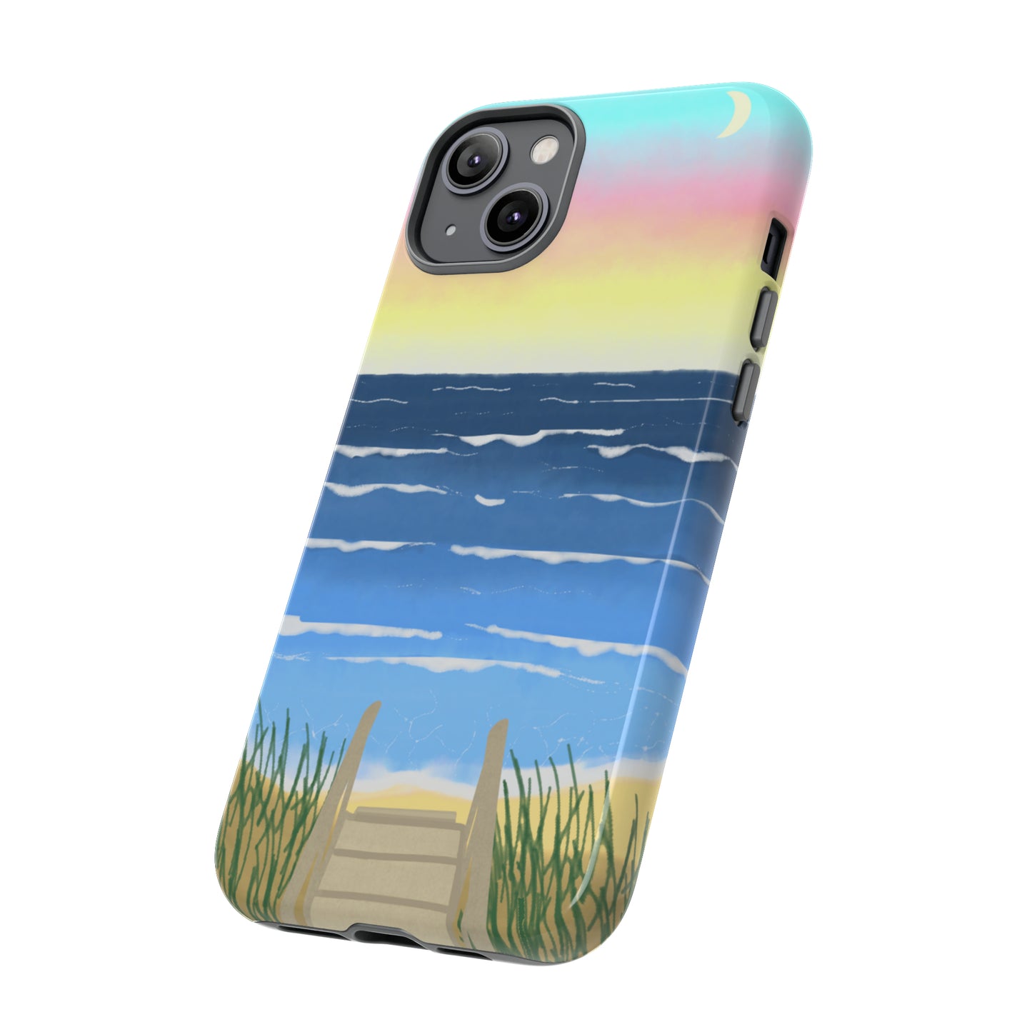 Sunset Beach Boardwalk Watercolor Tough Phone Case, Beachy Smartphone Cover