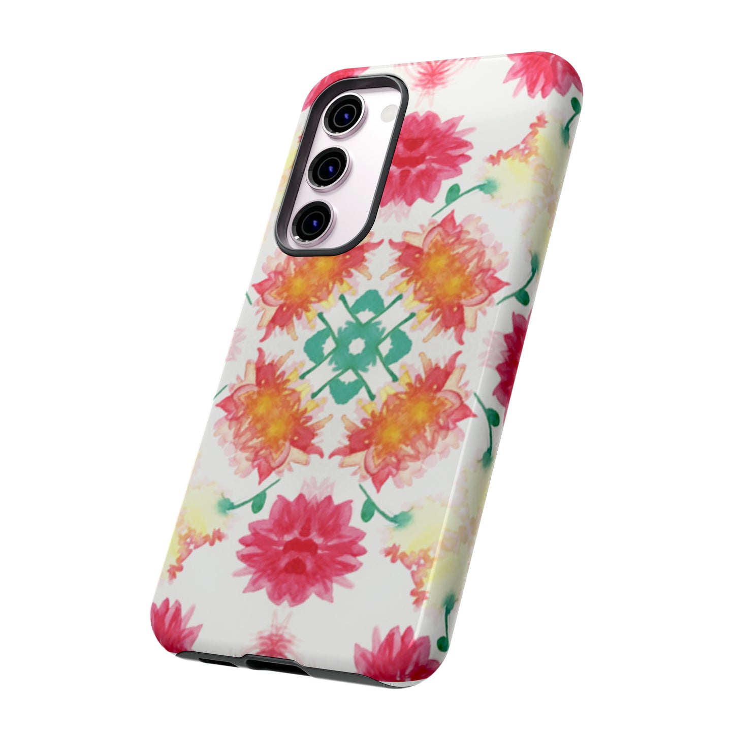 Sweet Magnolia Watercolor Tough Phone Case, Pink/Red Floral Smartphone Cover