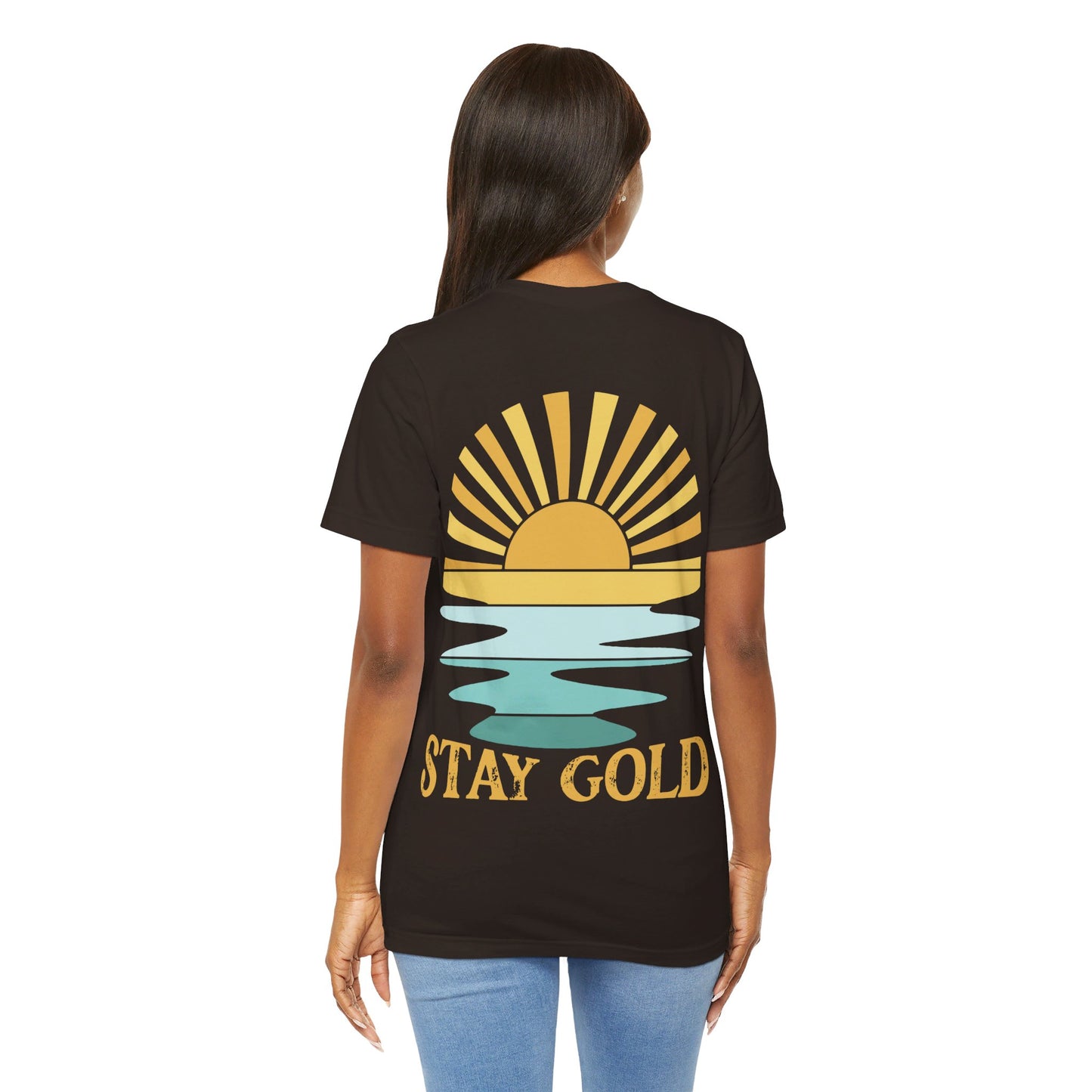 Stay Gold Ocean Blue Sunset Back Printed Unisex Jersey Short Sleeve Tee