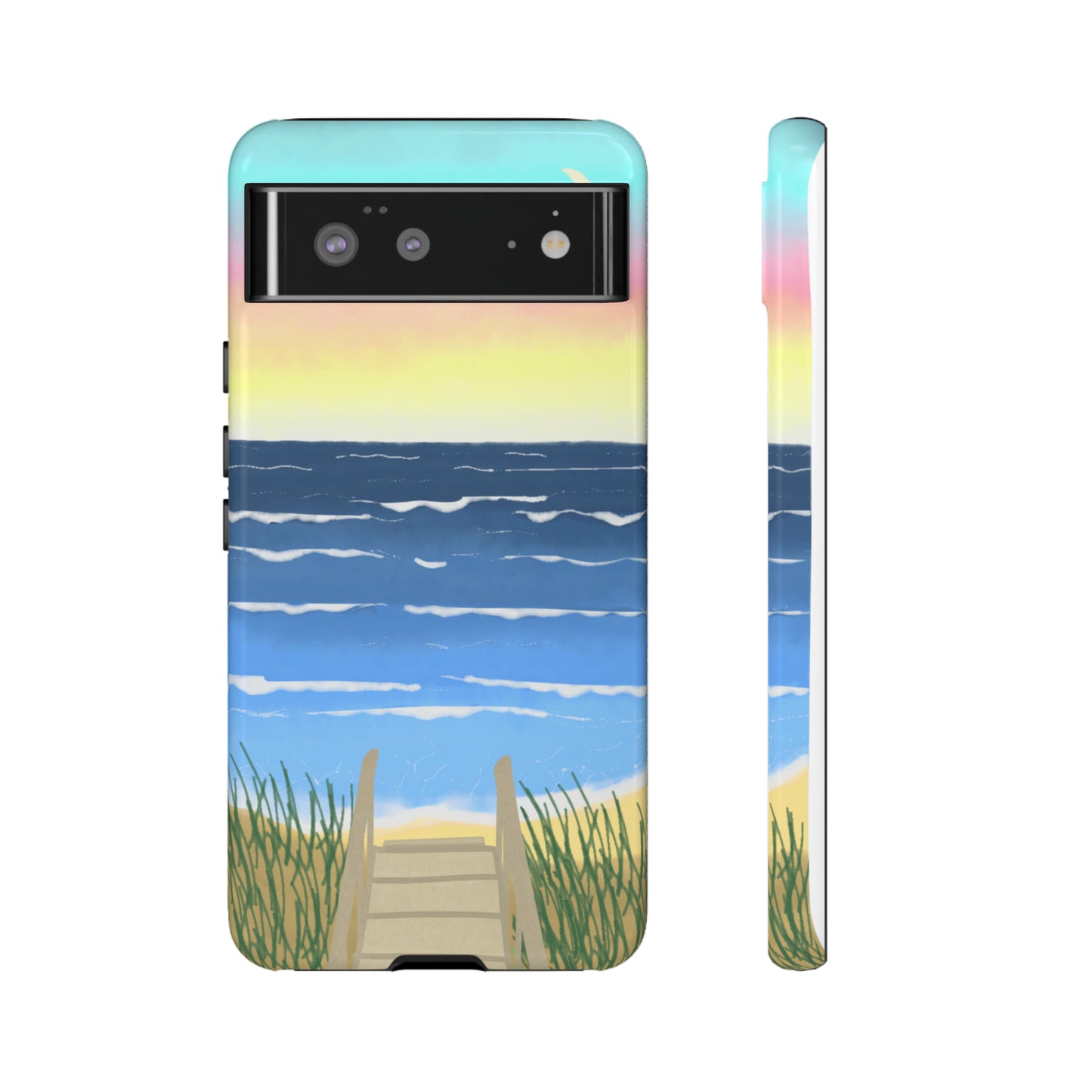 Sunset Beach Boardwalk Watercolor Tough Phone Case, Beachy Smartphone Cover