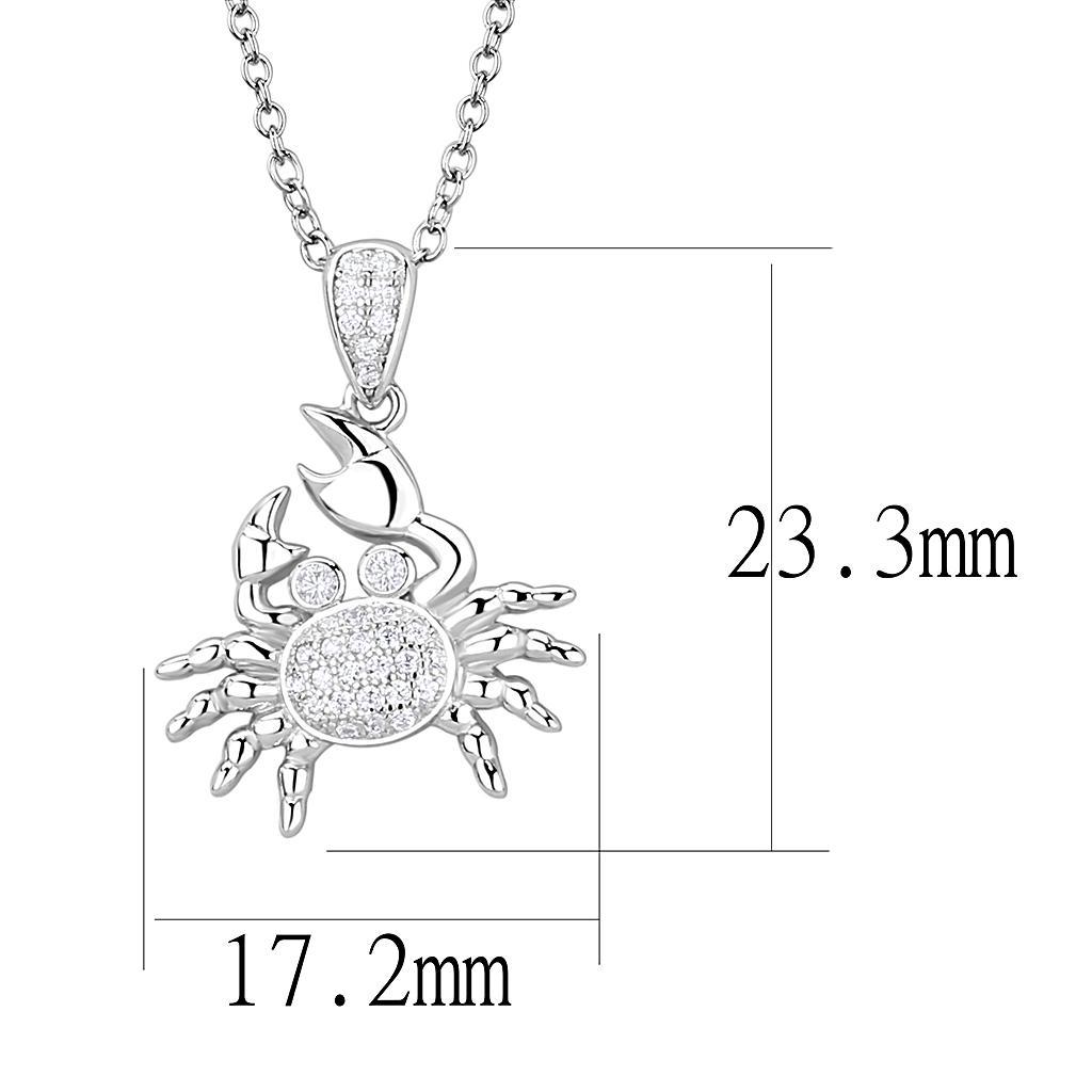 Ocean Crab 925 Sterling Silver Chain Pendant with CZ Crystals