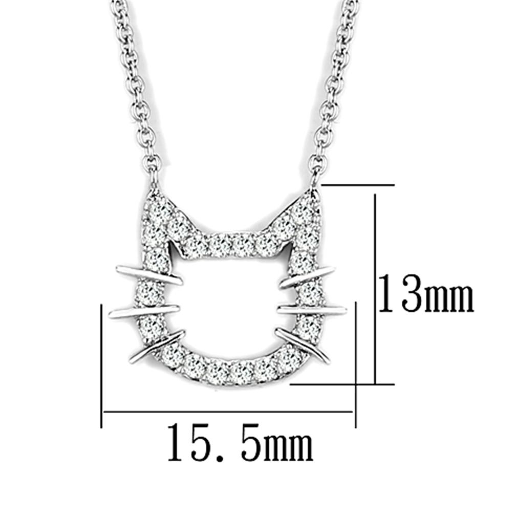 Kitty Cat Necklace with CZ Crystals in Silver