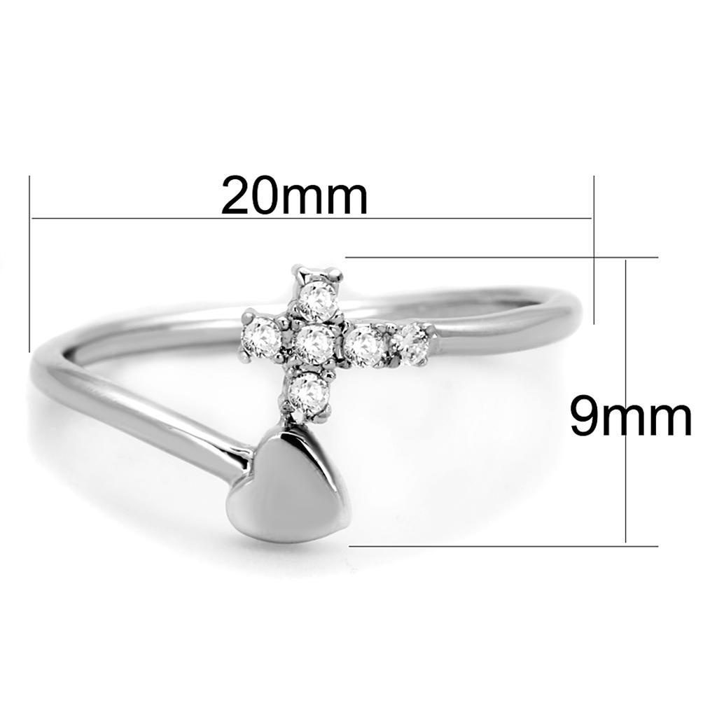 Cross and Heart Bypass Ring Silver Tone with CZ Crystals