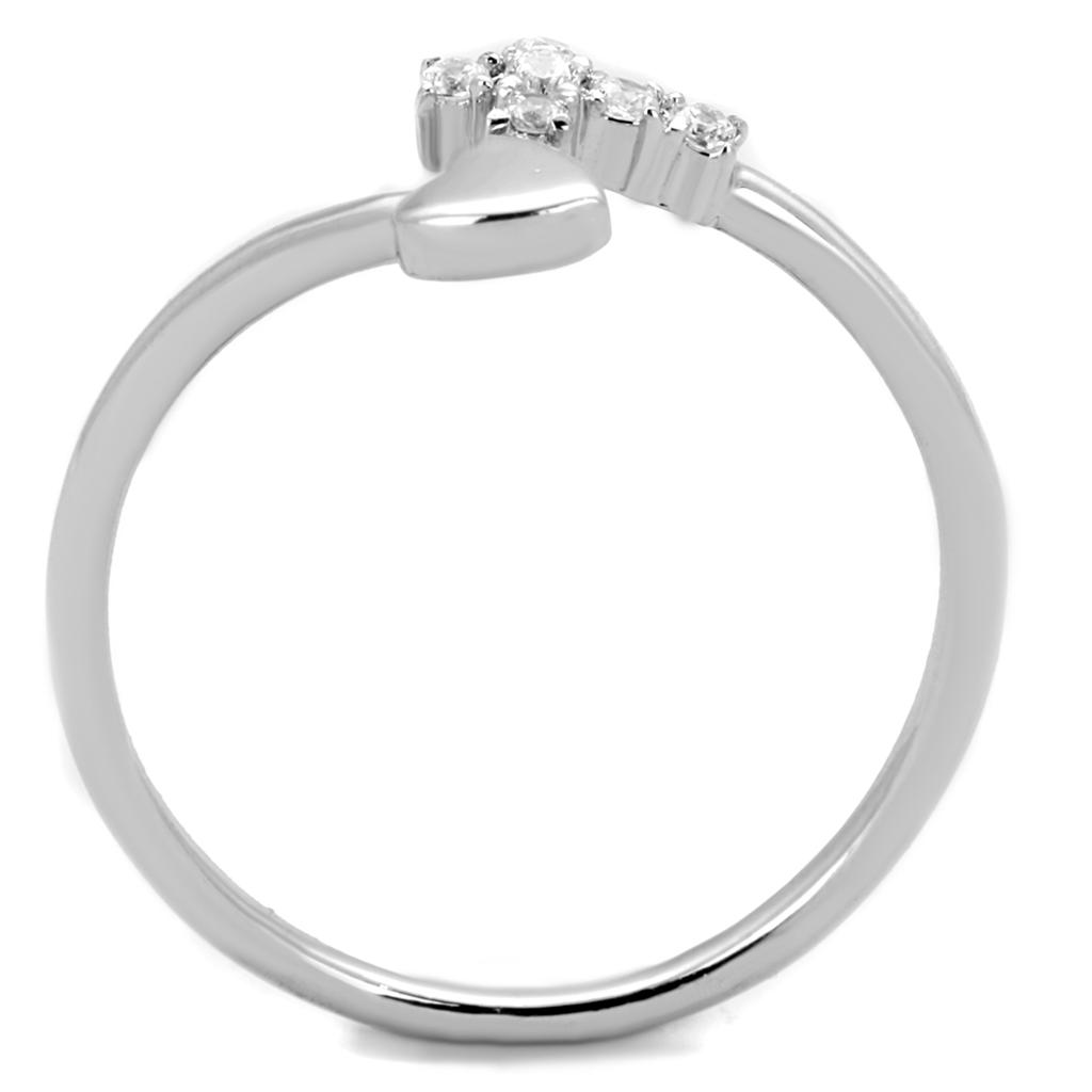 Cross and Heart Bypass Ring Silver Tone with CZ Crystals