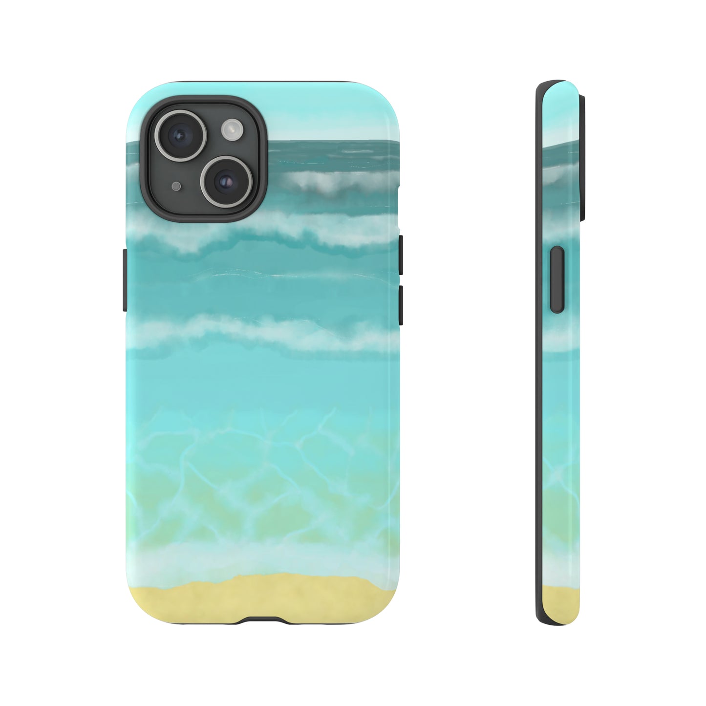 Shoreline Watercolor Ocean Beach Tough Phone Case, Summer Smartphone Cover