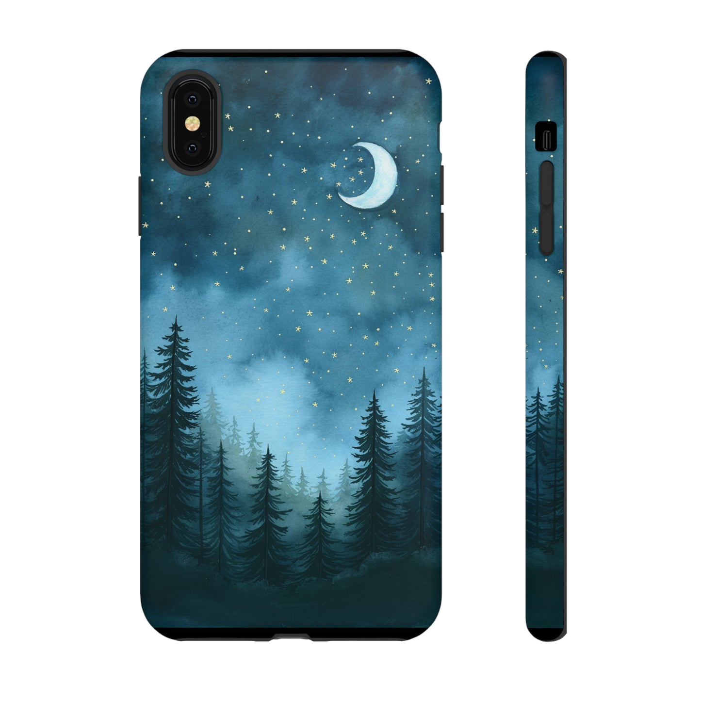 Forest Night Watercolor Tough Phone Case, Outdoors Smartphone Cover