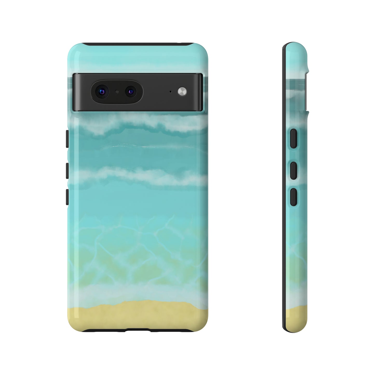 Shoreline Watercolor Ocean Beach Tough Phone Case, Summer Smartphone Cover