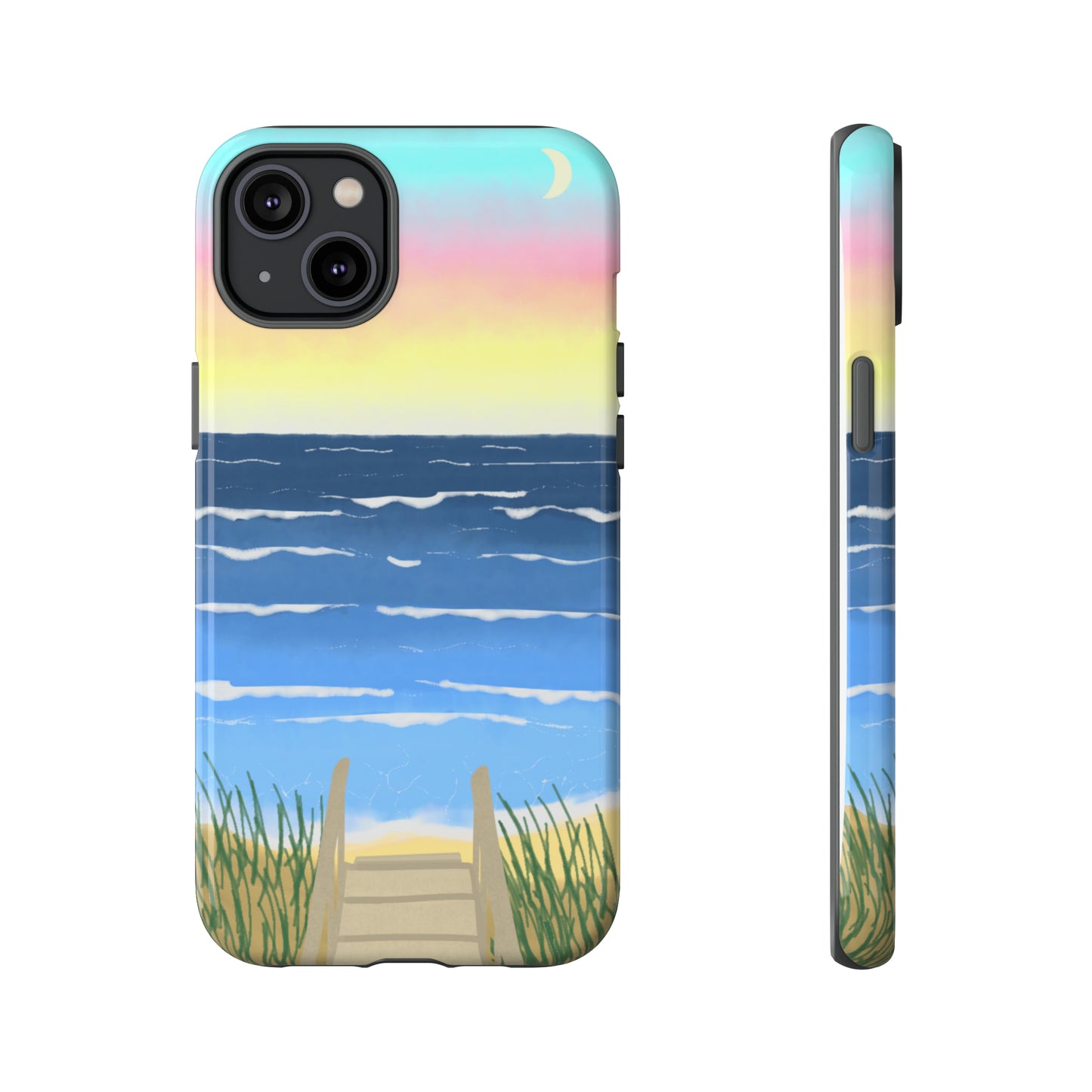 Sunset Beach Boardwalk Watercolor Tough Phone Case, Beachy Smartphone Cover