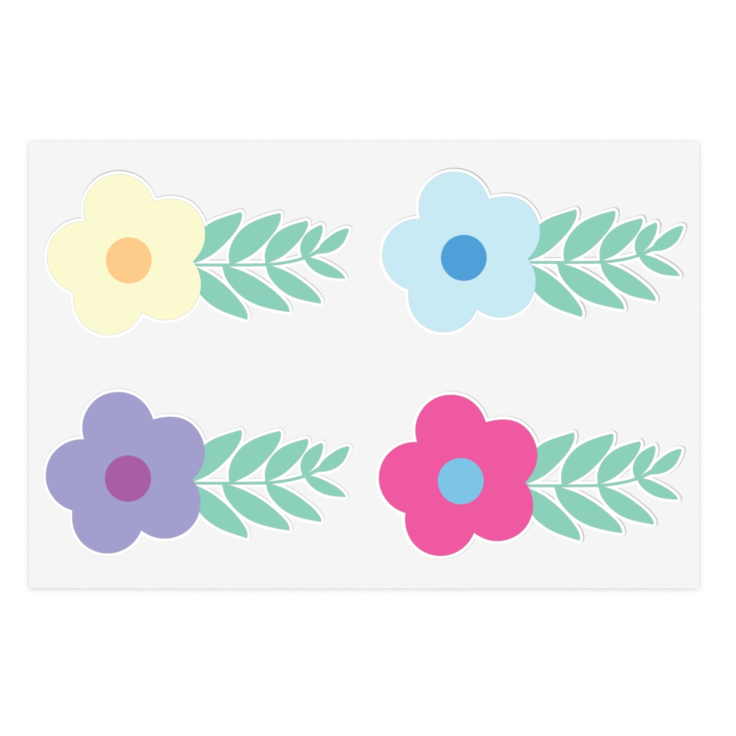 Pastel Color Flowers Sticker Sheet Set of 4 Stickers