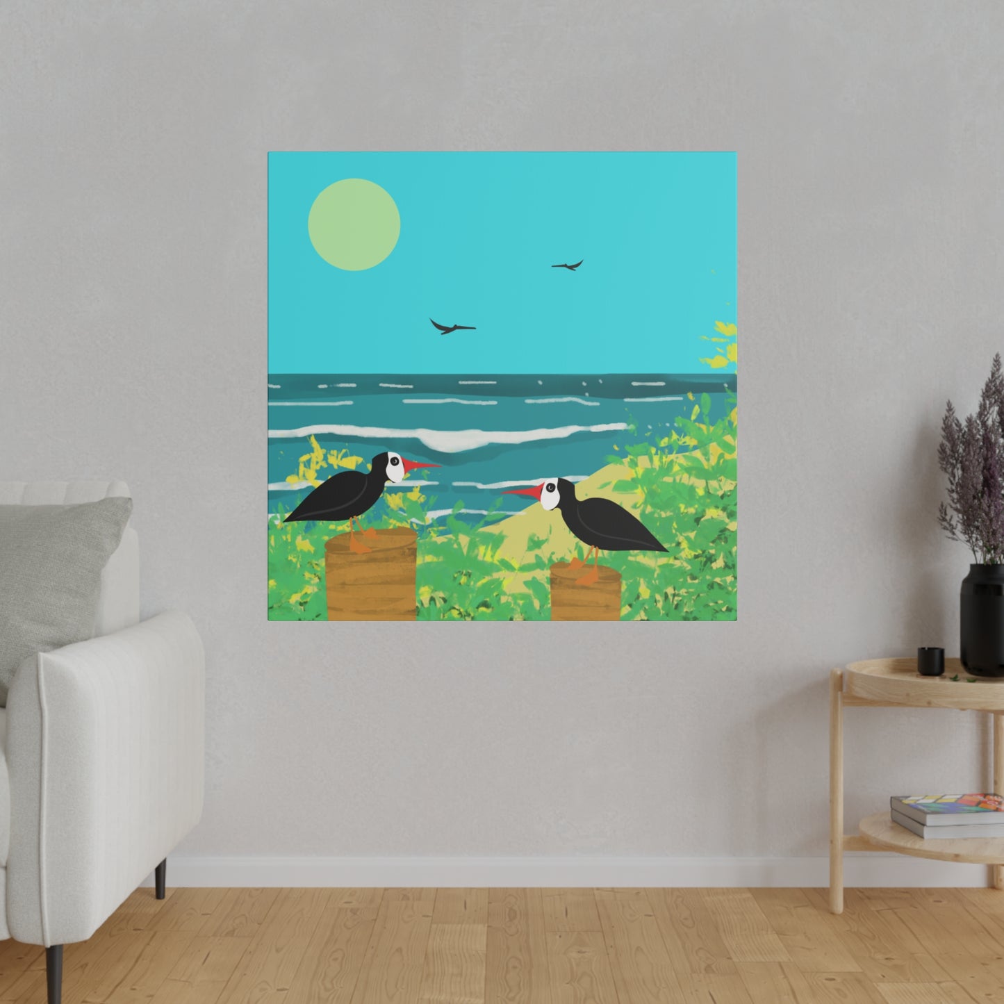 Oyster Catchers Beach Art Print on Matte Stretched Canvas 0.75"